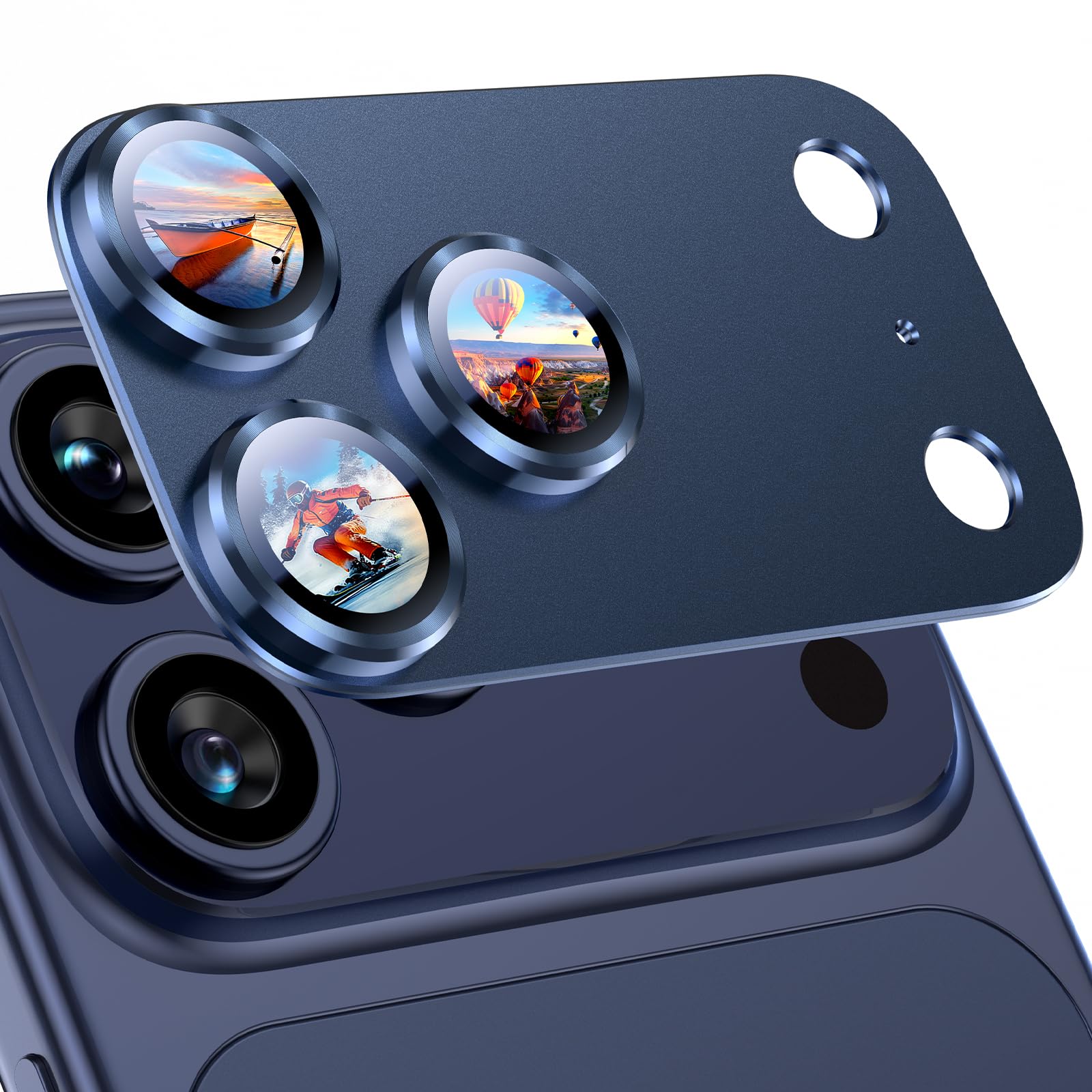 Uyiton Compatible with iPhone 17 Camera Lens Protector - [Not Easy to Break][Strong Adsorption][Case-Friendly] Metal Tempered Glass Rear Camera Screen Cover - Black
