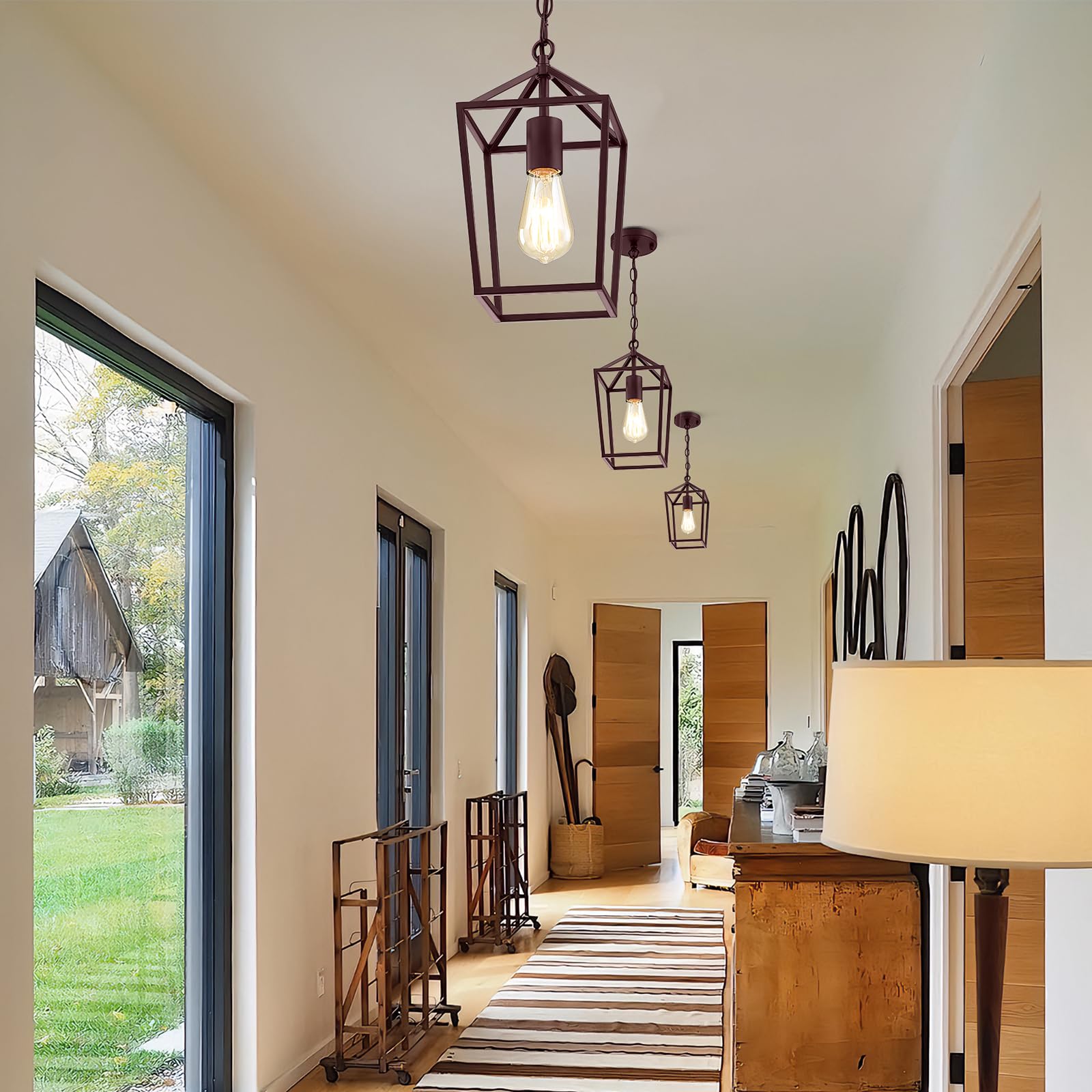 Sheetea 2-Pack Gold Pendant Lights Kitchen Island, Modern Mid Century Light Fixtures Hanging Lamp for Kitchen, Farmhouse Kitchen Pendant Lighting Over Island, Metal Cage Design