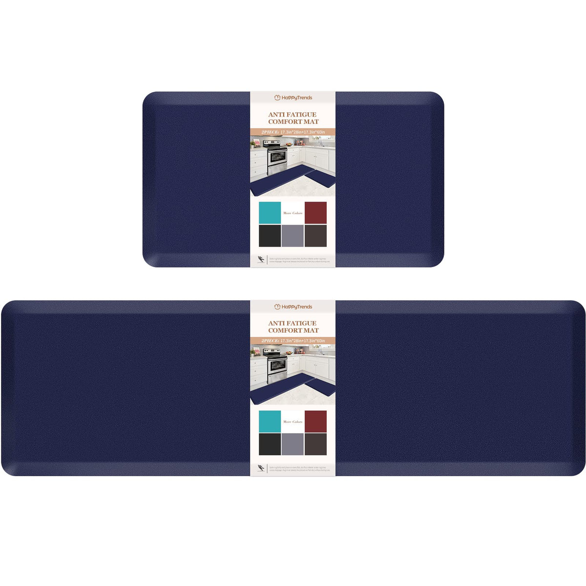 HappyTrends 2 PCS Kitchen Mat Cushioned Anti-Fatigue Floor Mat, Heavy Duty Ergonomic Comfort Foam Standing Mat, Waterproof Non-Slip Kitchen Rugs for Home, Office, Laundry,Black