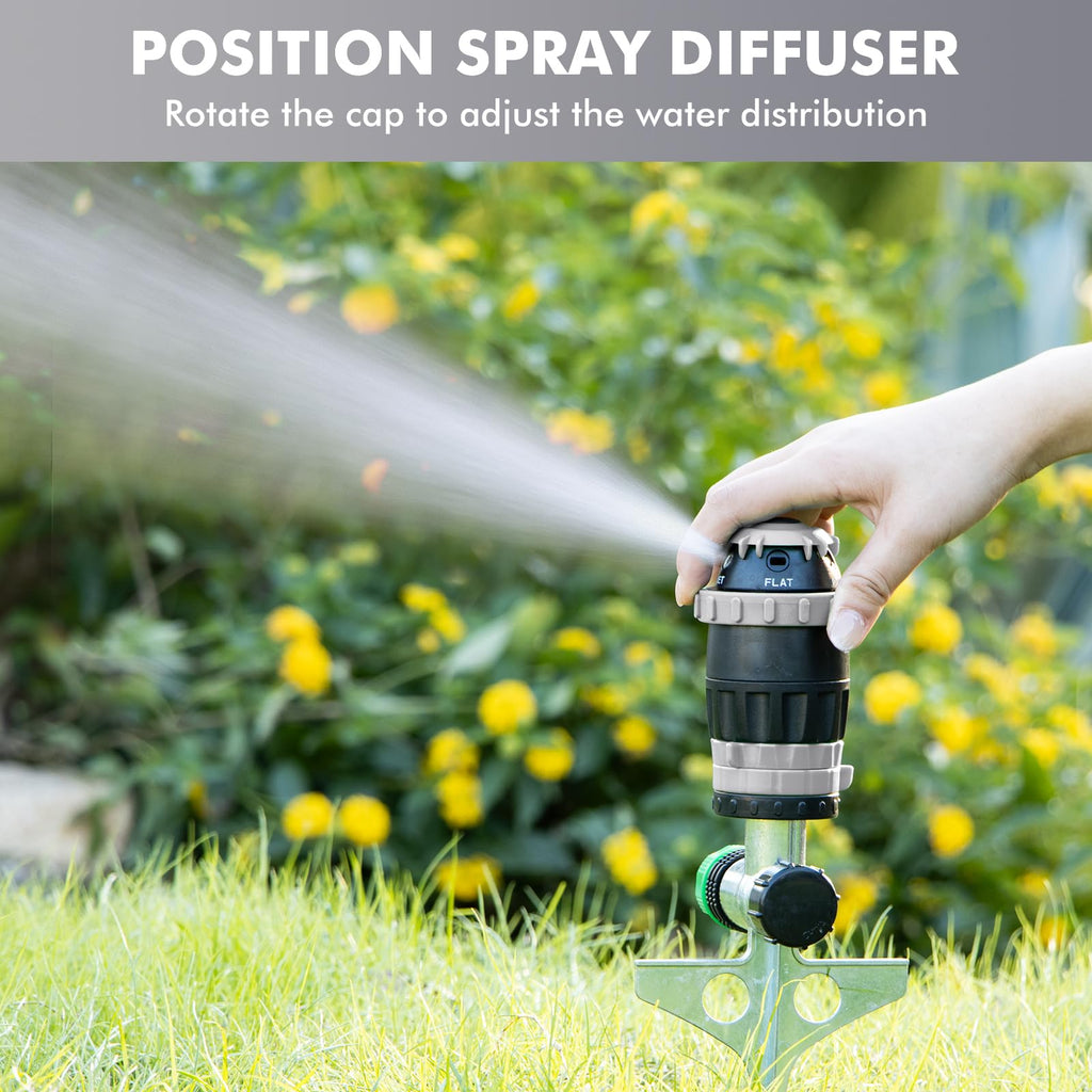 RESTMO Gear Drive Sprinkler with Metal Spike Base, 5-Pattern Heavy Duty Gardening Watering System, Multi-Adjustable Lawn Sprinkle for Garden Plant, Flower Bed and Large Yard Area Watering, Gray