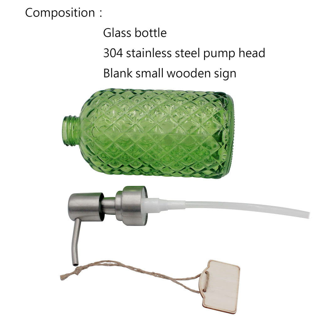 16 oz Diamond Pattern Glass Soap Dispenser, Kitchen and Bathroom Refillable Soap Dispenser with Rust Resistant Stainless Steel Pump for Hand Soap, Lotion Glass Liquid Dispenser(Amber)