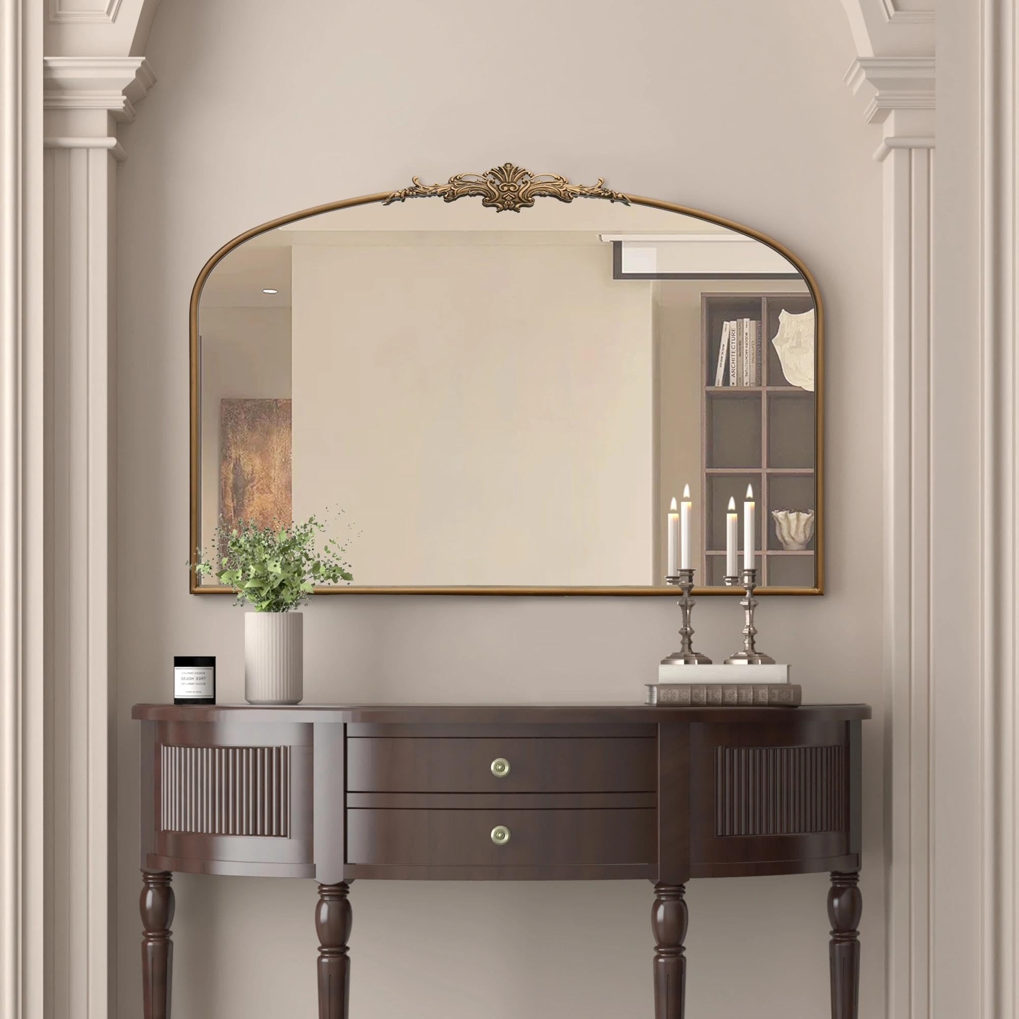 Besdomus Vintage Arched Black Mirror: 32"x24" French Large Black Vintage Wall Mirror - Baroque Traditional Ornate for Living Room/Fireplace/Bathroom- Ideal Gifts for Housewarming/Birthday