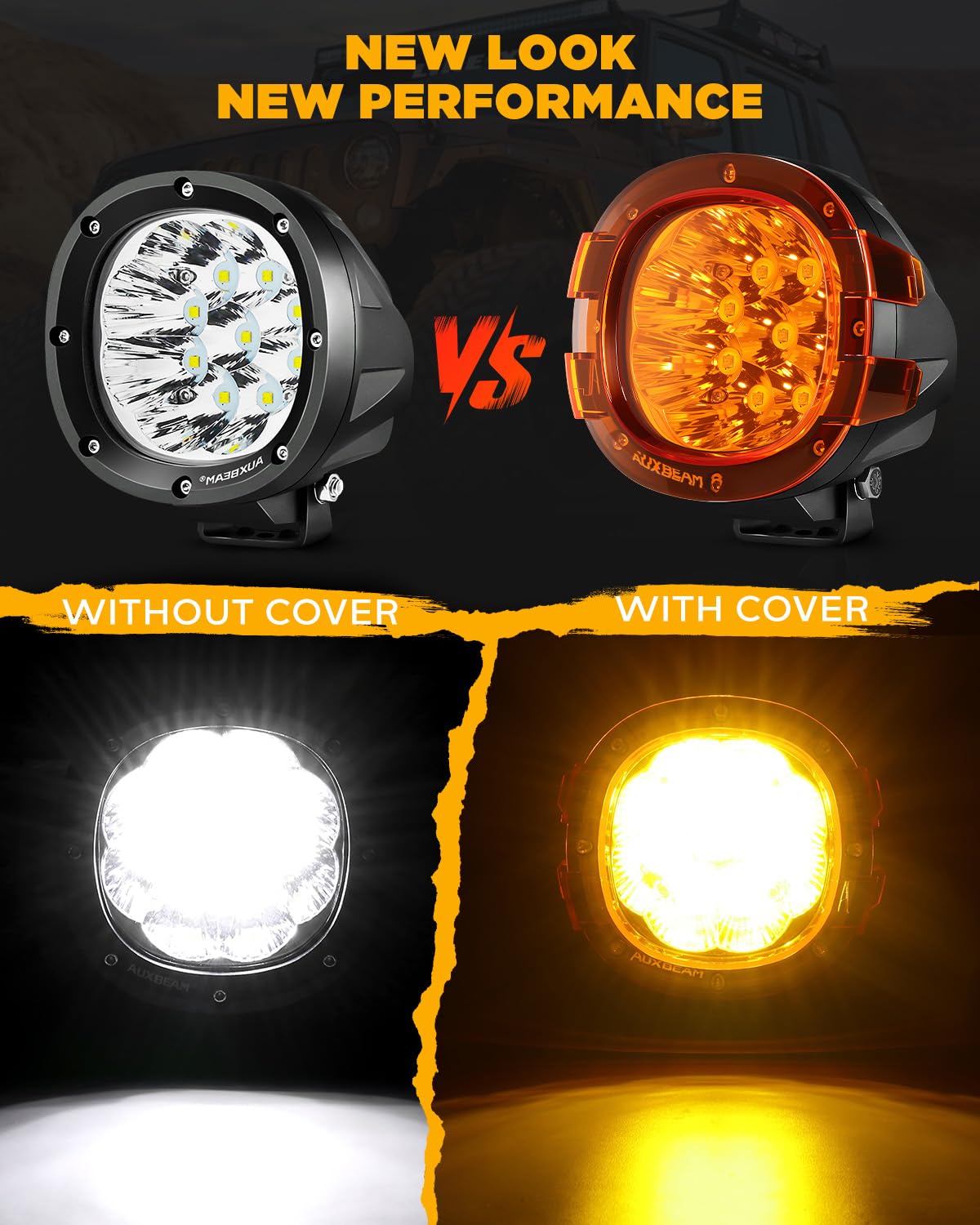 Auxbeam P4 Series Flood Beam LED Pods 4 Inch 90W Round Offroad Fog Lights Driving Flood Light Bar Bumper A-Pillar Hood Mount for Trucks ATV UTV Motorcycle Jeep
