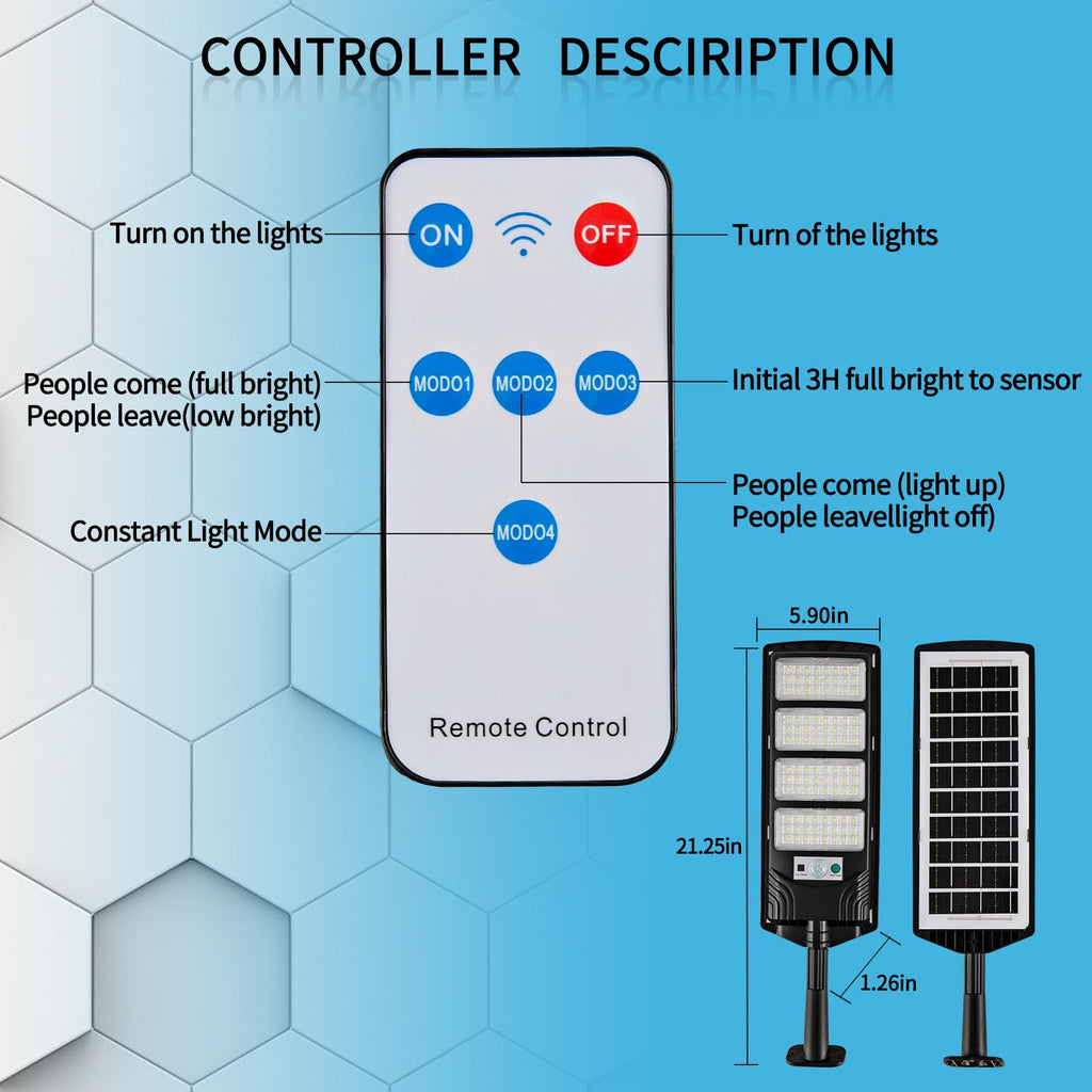 Solar Outdoor Lights,448LEDs Street Lights with 20000LM Hight Brightness, IP66 Waterproof Security Flood Light, Dusk to Dawn Solar Street Lights,for Exterior Wall, Patio, Yard, Deck, Garden