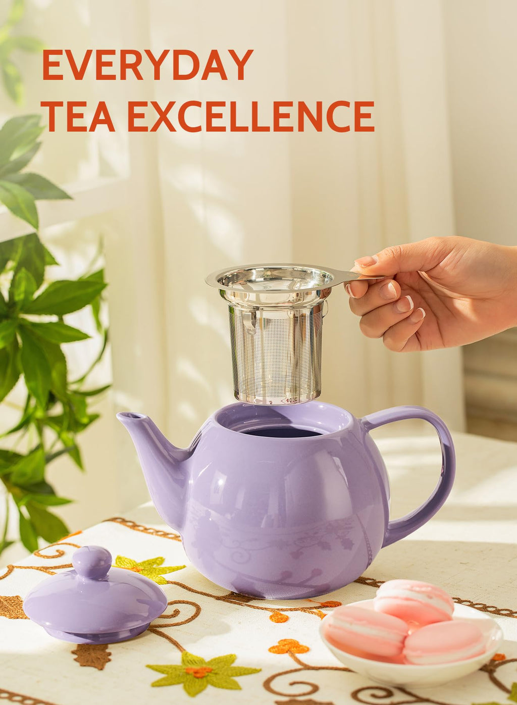 Sweese Porcelain Teapot 27 oz with Infuser for Loose Leaf Tea, Bluish Grey