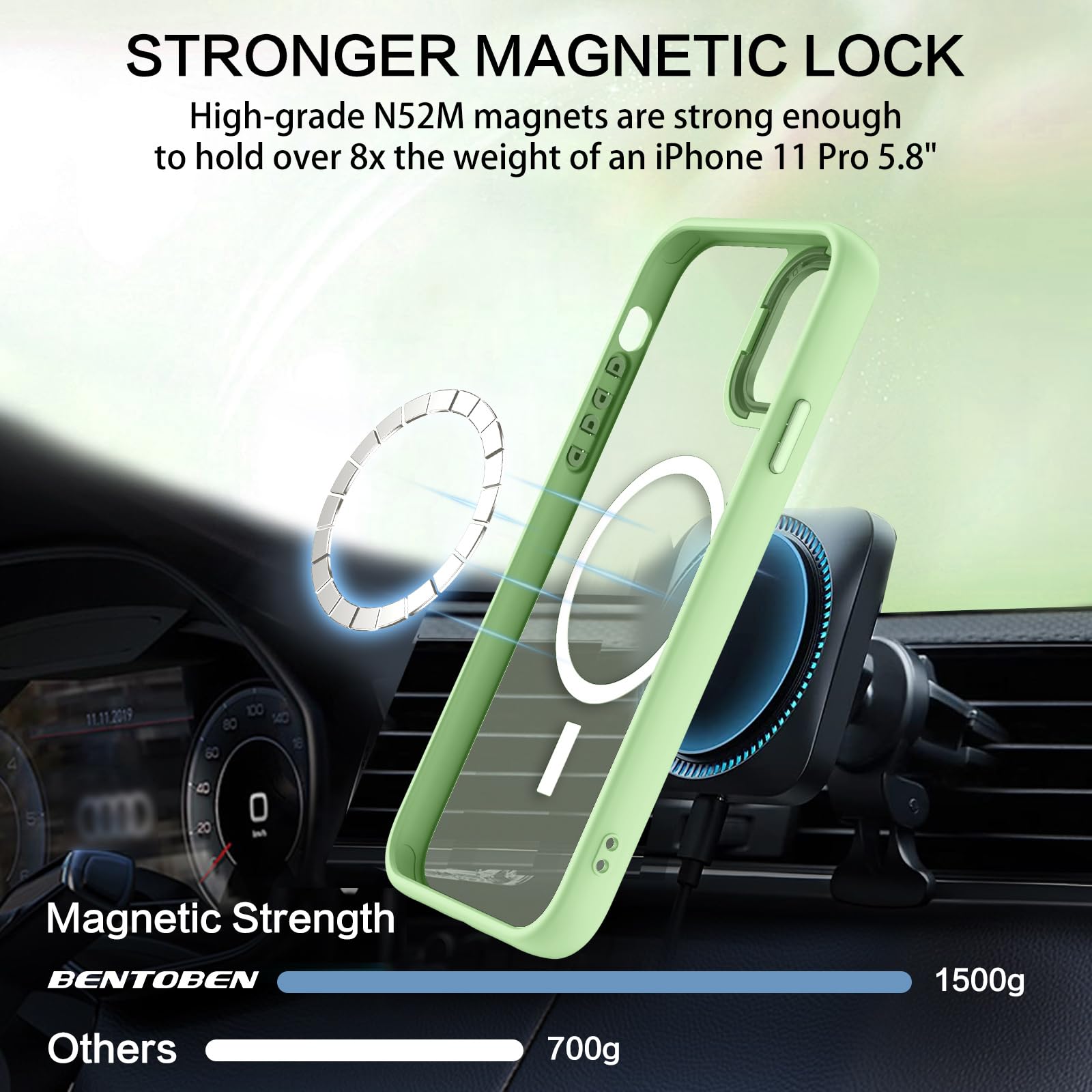 BENTOBEN for iPhone 11 Pro Case 2019 [Compatible with Magsafe] Translucent Matte Magnetic Phone Case iPhone 11 Pro 5.8" Slim Thin Shockproof Bumper Women Men Protective Cases Cover, Black