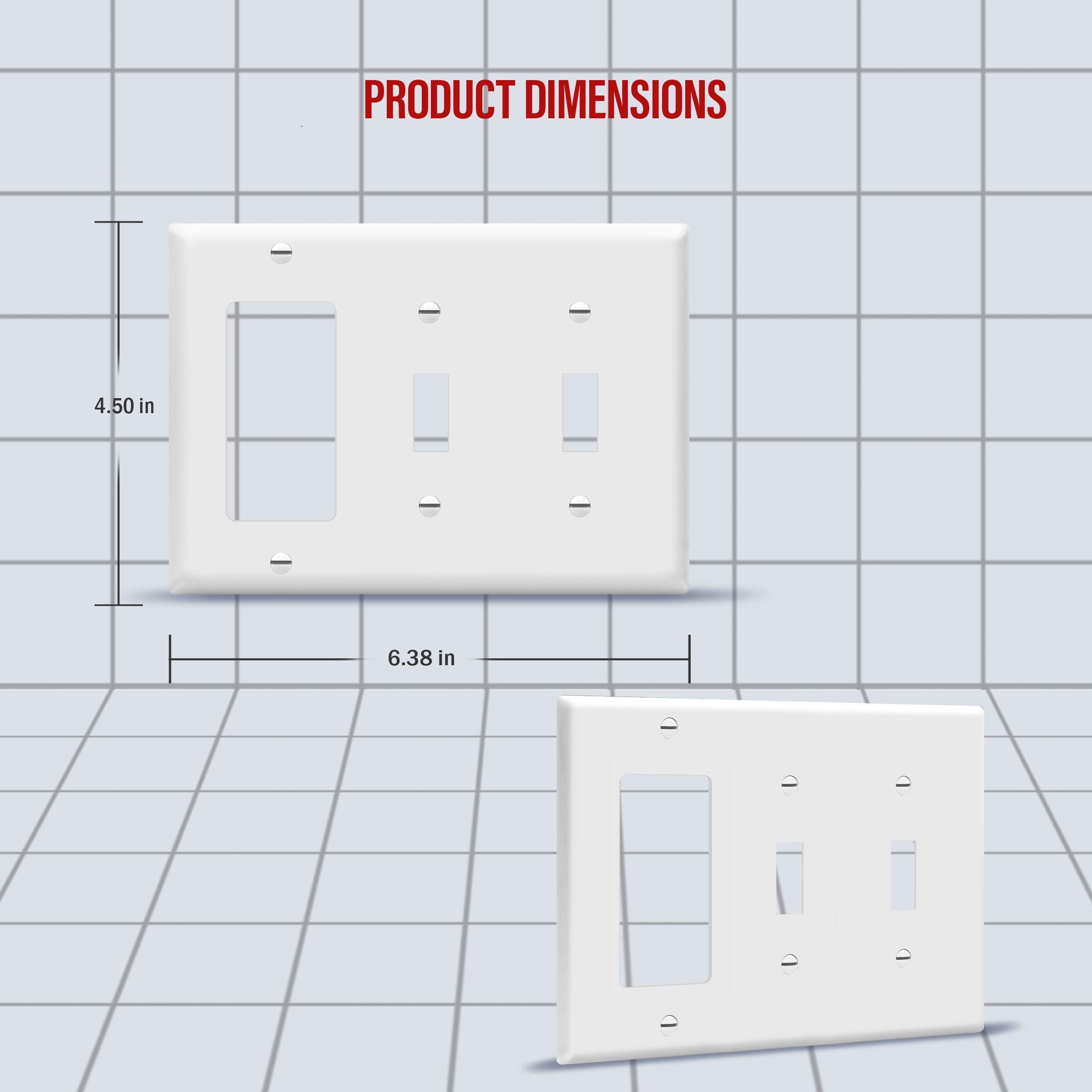 ENERLITES Combination Triple Light Switch Plate, Double Toggle/Single Decorator Switch, Standard Size 3-Gang 4.5" x 6.38", Polycarbonate Thermoplastic, 881231-BK, Black