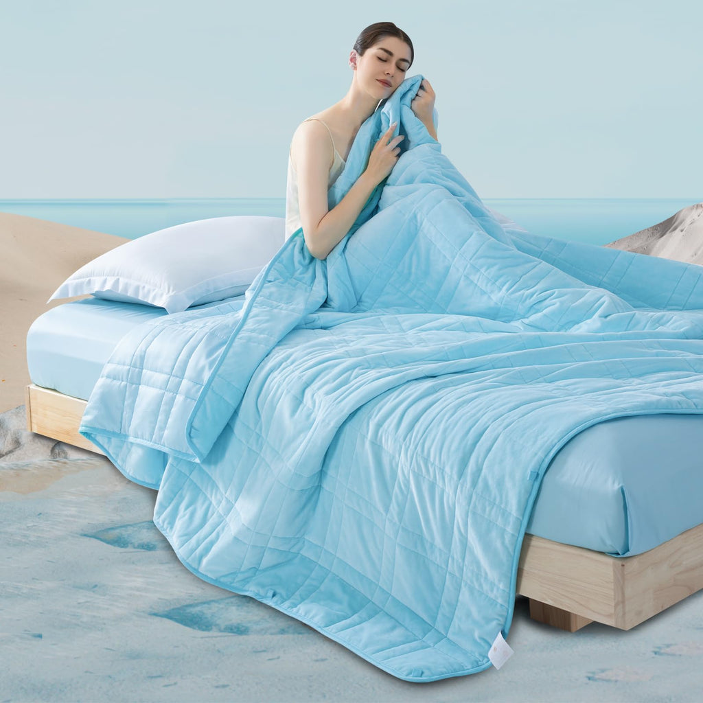 OMYSTYLE Reversible Weighted Blanket 48''x72'' 15lbs for Adults, Warm Short Plush and Cool Tencel Fabric Double-Sided Weighted Blanket for All Season Use - Carry Bag Included