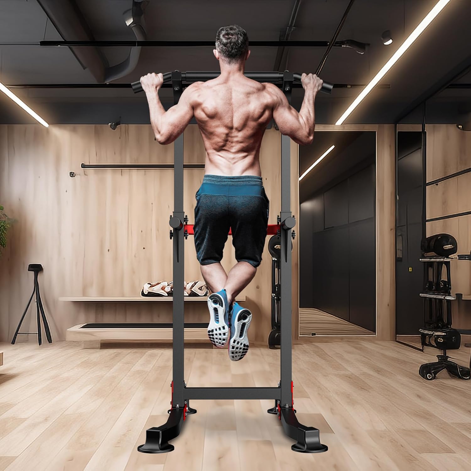 Pull Up Bar Dip Bar Power Tower Workout Dip Station Height Adjustable Free Standing Chin Up Bar Home Gym Equipment 330LBS Weight Capacity