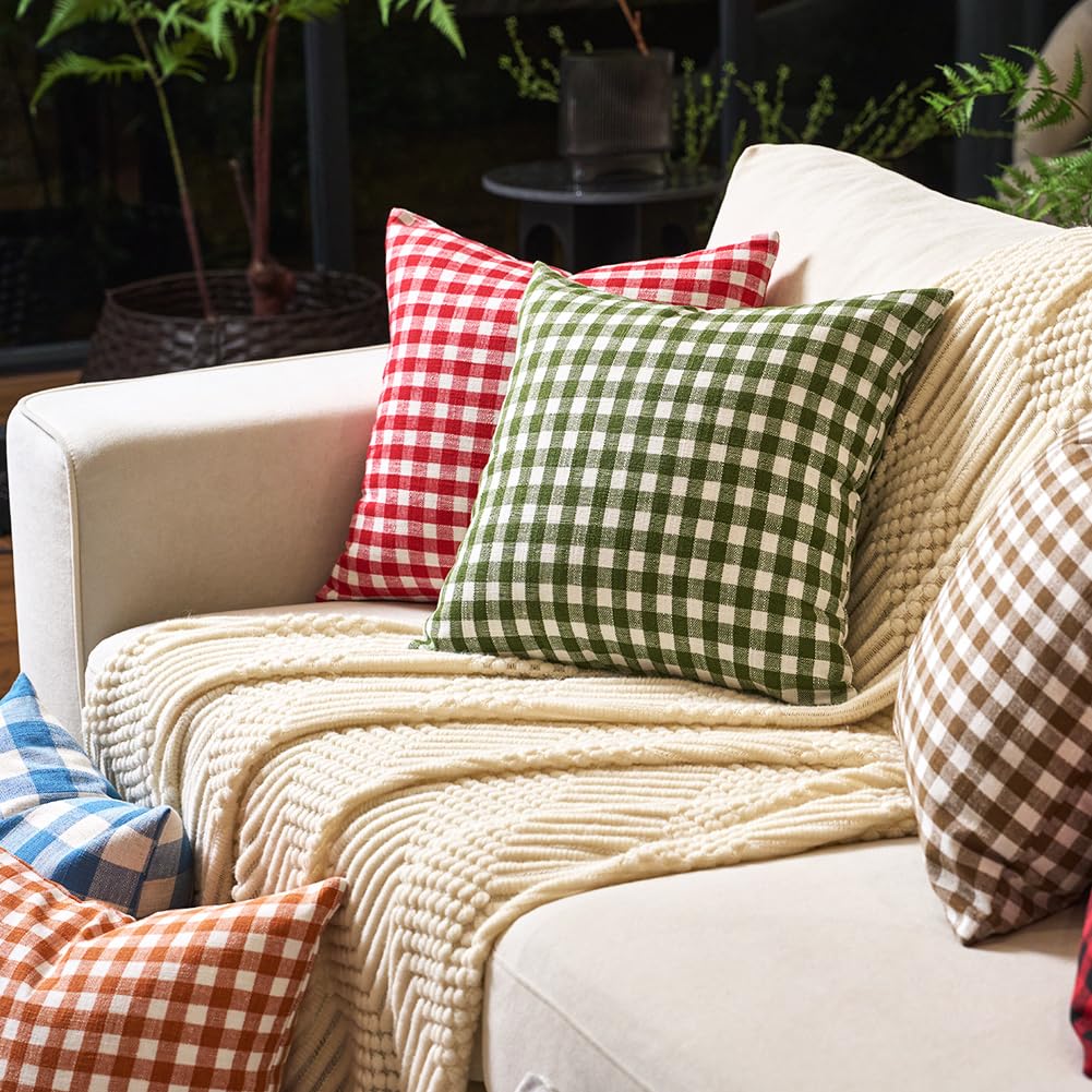 CARRIE HOME Black and White Buffalo Plaid Outdoor Pillow Covers 16x16 Set of 2, 16 x 16 Modern Farmhouse Decor Couch Pillows, Black White Winter Christmas Holiday Plaid Pillows (No Pillow Inserts)