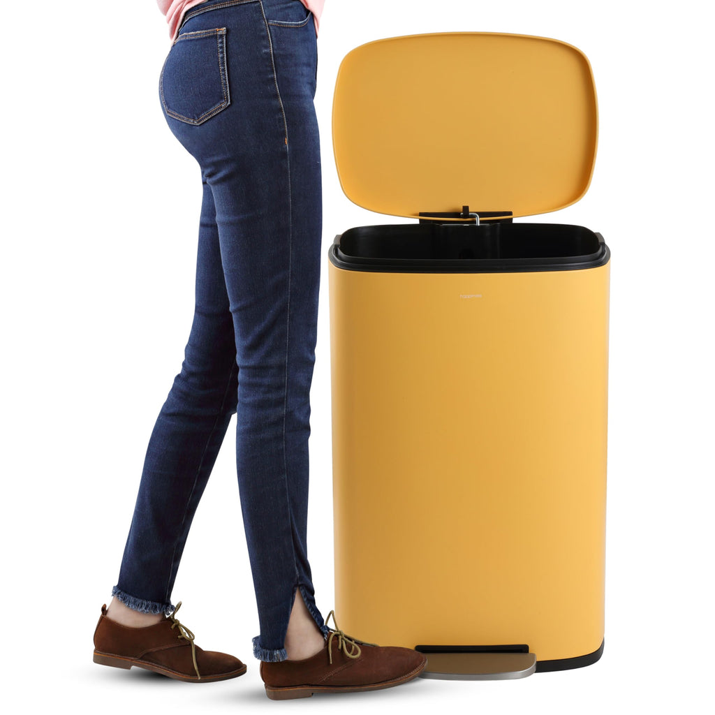 happimess HPM1006B Connor Rectangular 13-Gallon Trash Can with Soft-Close Lid and Free Mini Trash Can, Fingerprint Resistant, Modern, Minimalistic for Home, Kitchen, Office, Bathroom, Black
