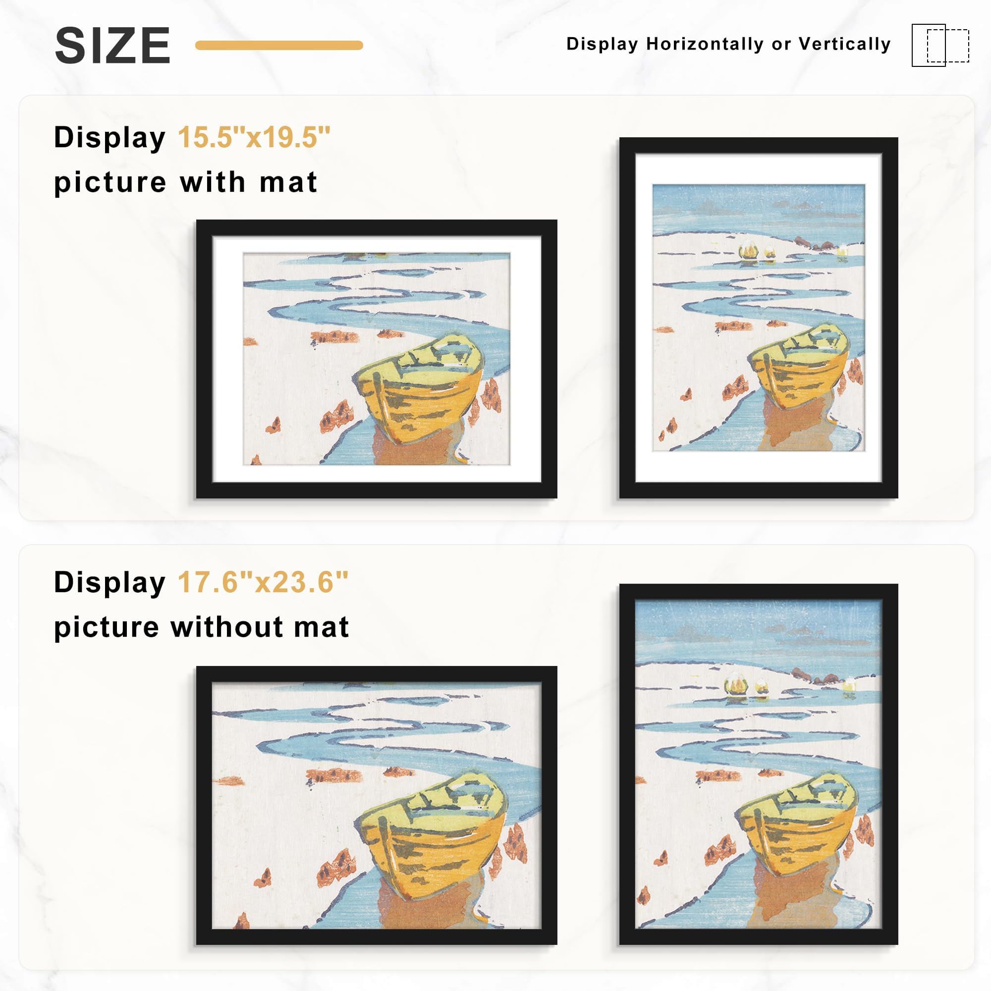 Picrit 24x34 Black Poster Frame 7 Pack, Display Pictures 20x30 Picture with Mat or 24 x 34 without Mat for Horizontal or Vertical Wall Mounting, Wall Gallery Photo Frames