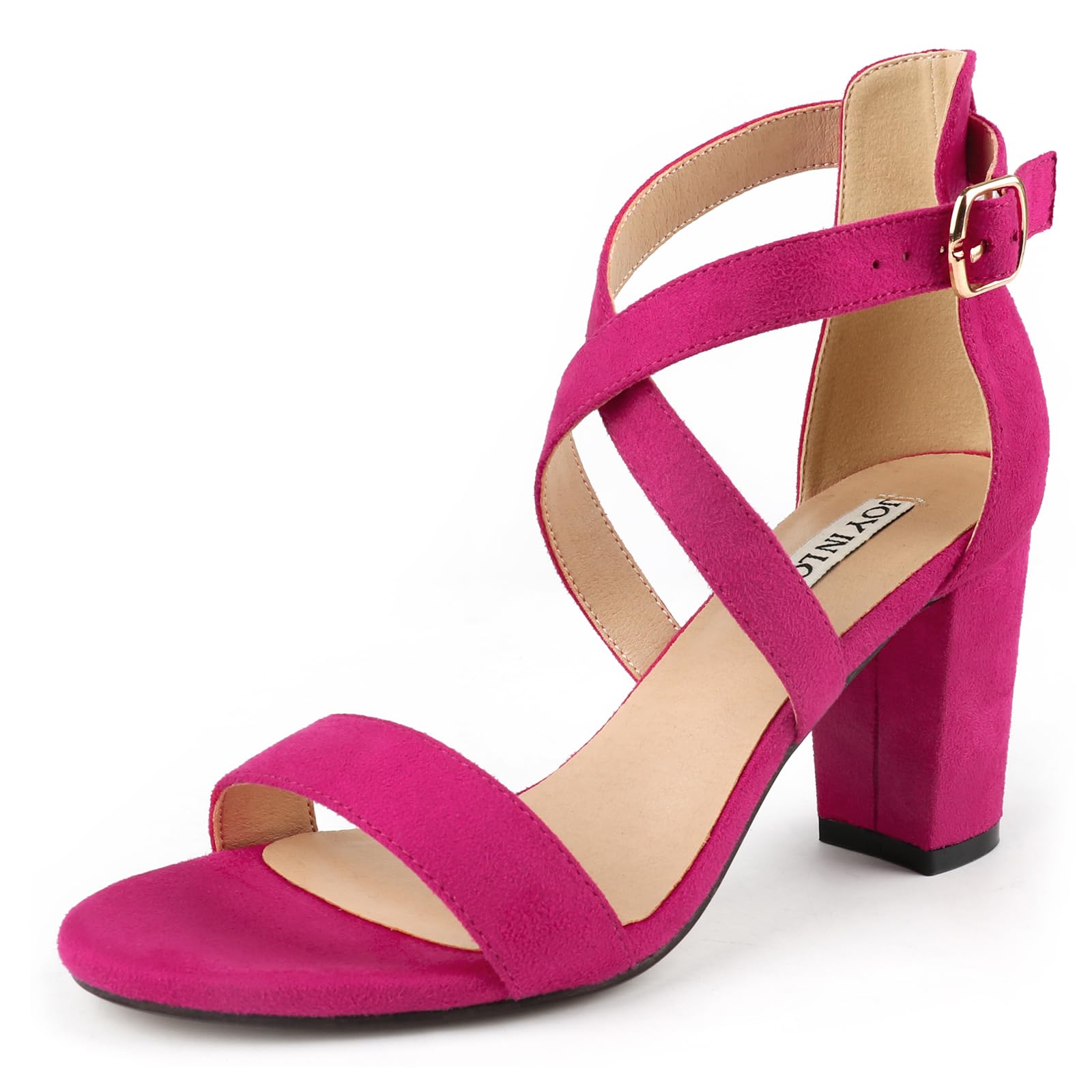 JOY IN LOVE Women's Chunky Block Heels 3 Inch Ankle Strap Low Heel Sandals