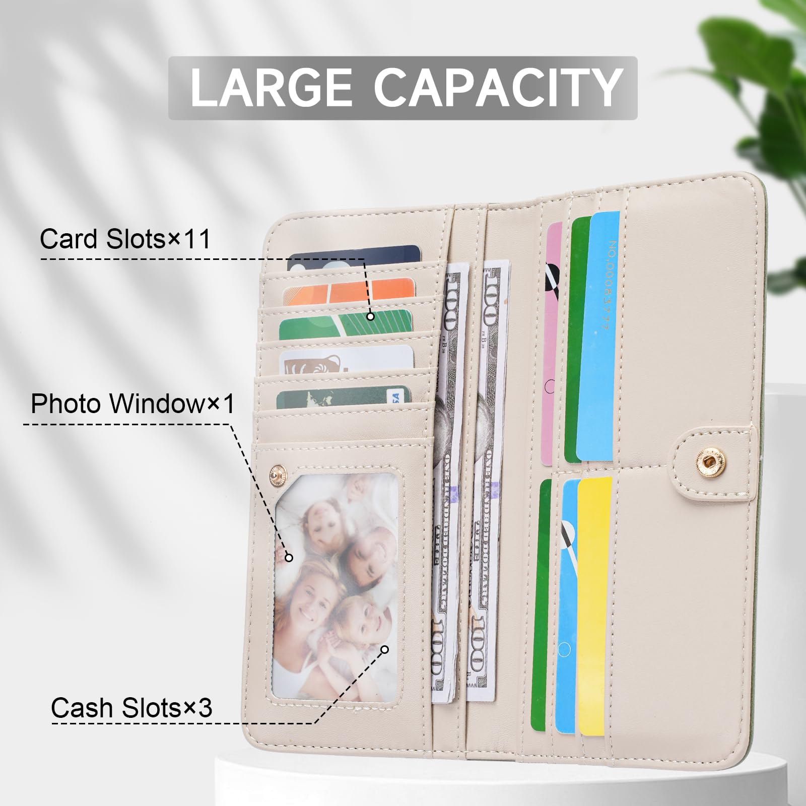 KITEVIUN RFID Wallet Women Ultra Slim Thin Womens Wallet Compact Clutch Long Ladies Wallet for Women WHITE