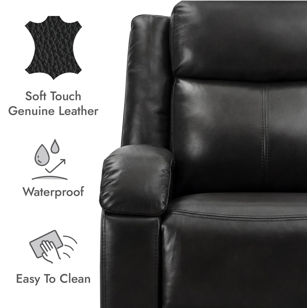 Watson & Whitely Genuine Leather Power Recliner Chairs for Adults, Wall Hugger RV Recliner with Power Headrest & Charging Ports, Electric Recliner Sofa Chair for Living Room, Black
