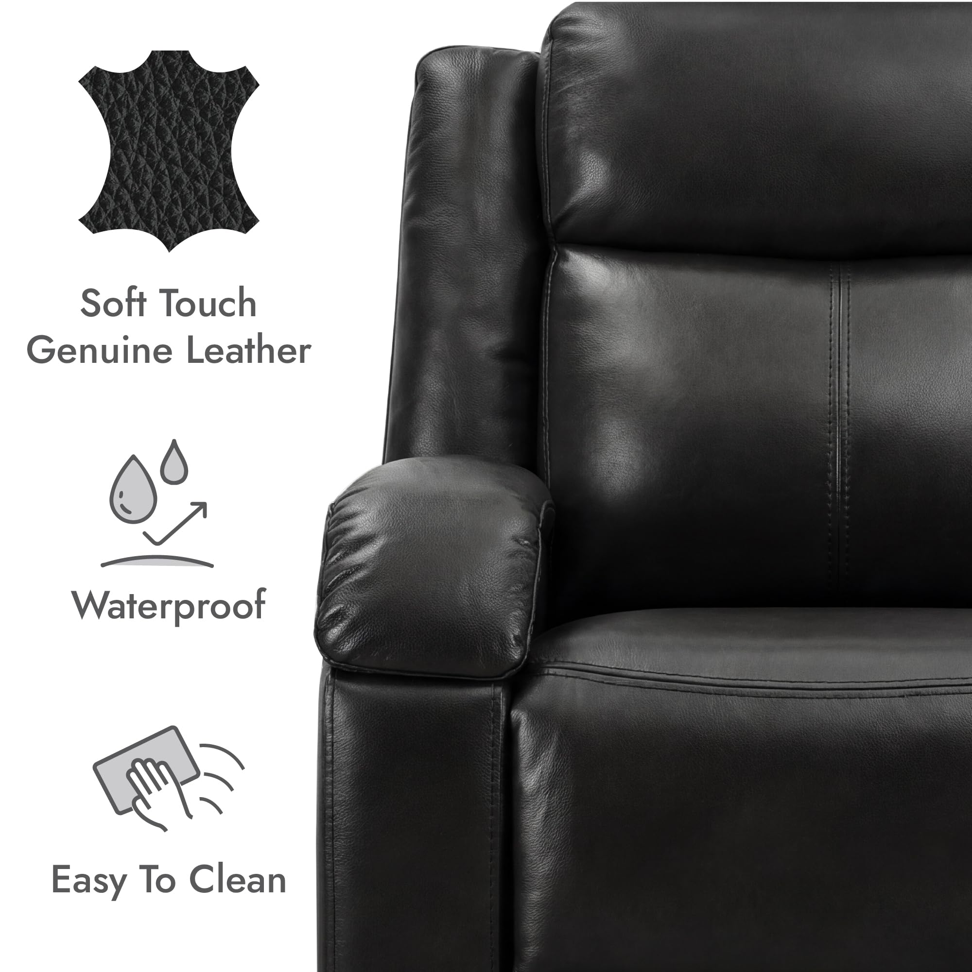 Watson & Whitely Genuine Leather Power Recliner Chairs for Adults, Wall Hugger RV Recliner with Power Headrest & Charging Ports, Electric Recliner Sofa Chair for Living Room, Black