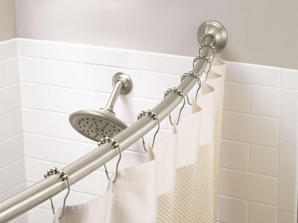 Moen Brushed Gold 54 to 72-Inch Adjustable Single Curved Shower Rod, Wall Mounted Permanent Curtain Bar for Bathroom, CSR2160BG
