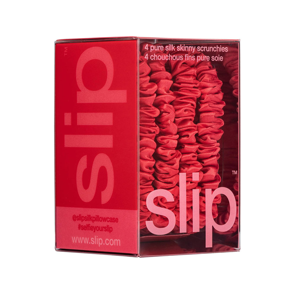 Slip Silk Hair Ties — Skinny Silk Auburn Scrunchies, No Damage, No Crease, Anti-Breakage |100% Mulberry Silk | All Hair Types | Made with Proprietary Slipsilk™ | Set of 4