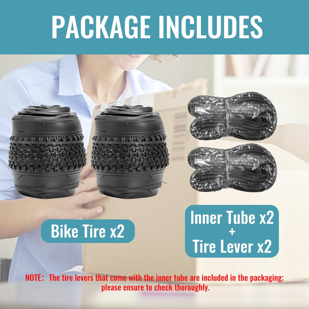 Hycline 2-Pack Mountain Bike Tires Set: 20/24/26/27.5-inch Folding Replacement High-Performance Wear-Resistant Bicycle Tires and Pair Inner Tubes with Tire Levers for MTB Off-Road Bike