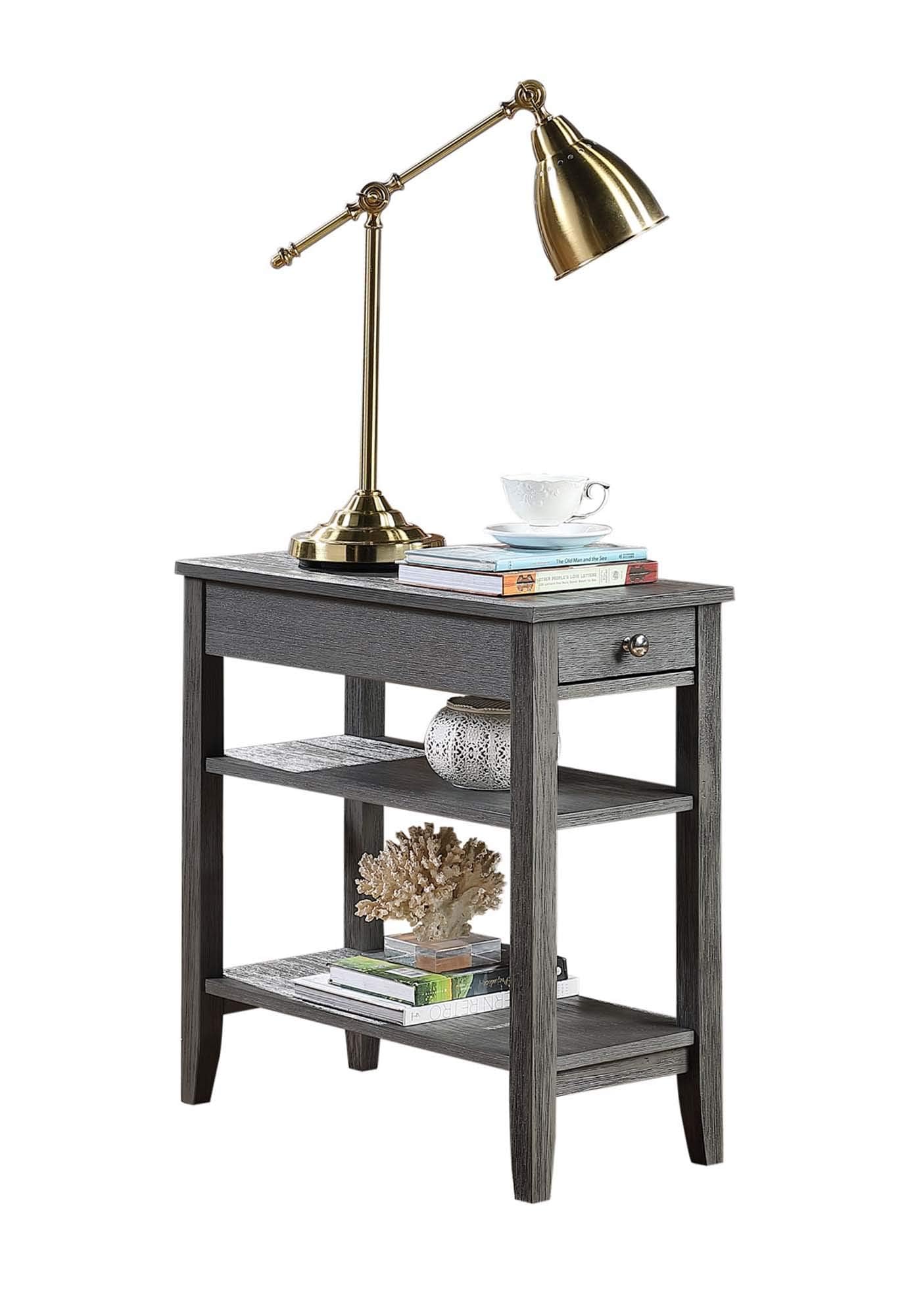 Convenience Concepts American Heritage Chairside End Table with Drawer 23.5" - Classic Living Room Table with Storage Shelf, Bedroom Nightstand, Black
