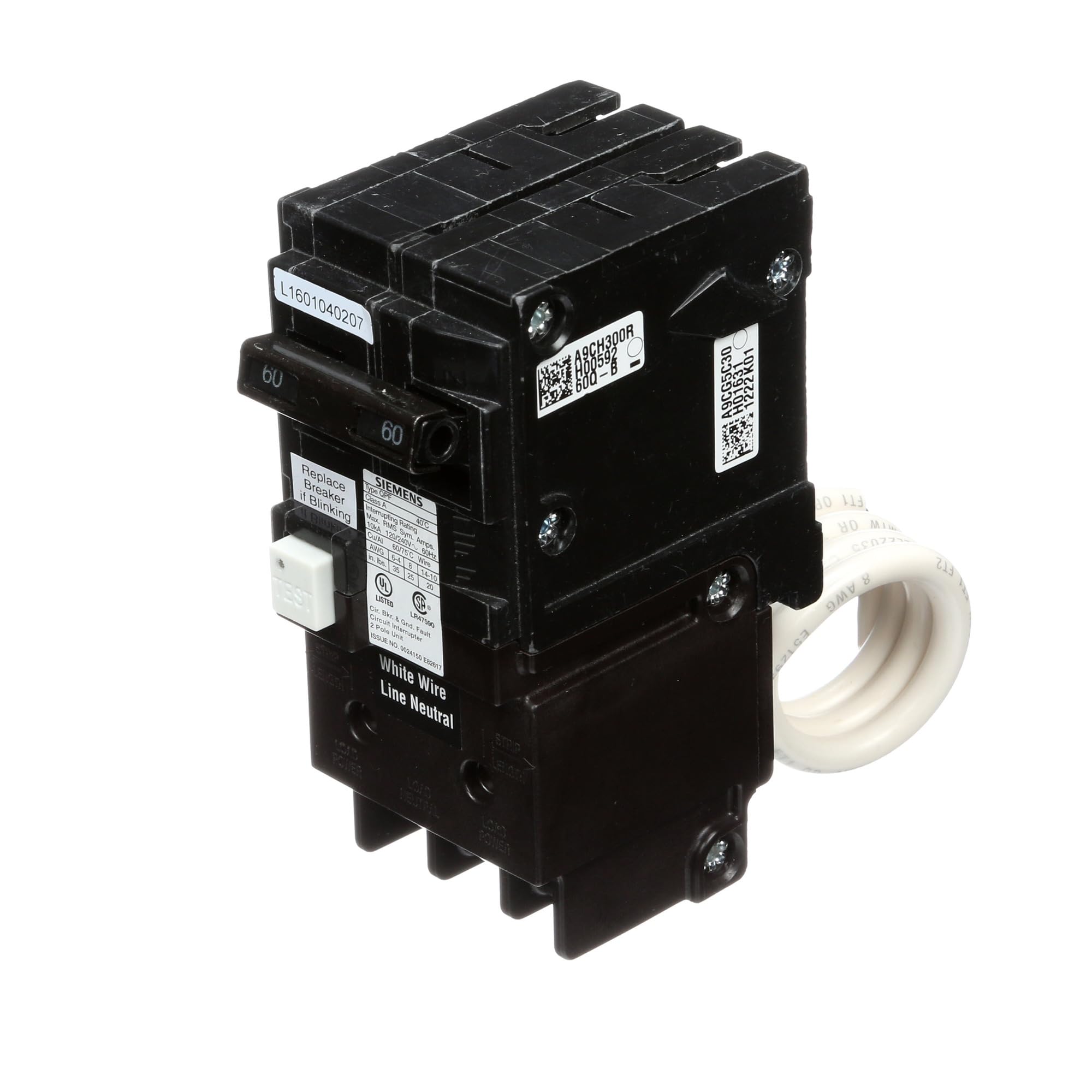 SIEMENS QF260A 60 Amp, 2 Pole, 120/240V Ground Fault Circuit Interrupter with Self Test Feature