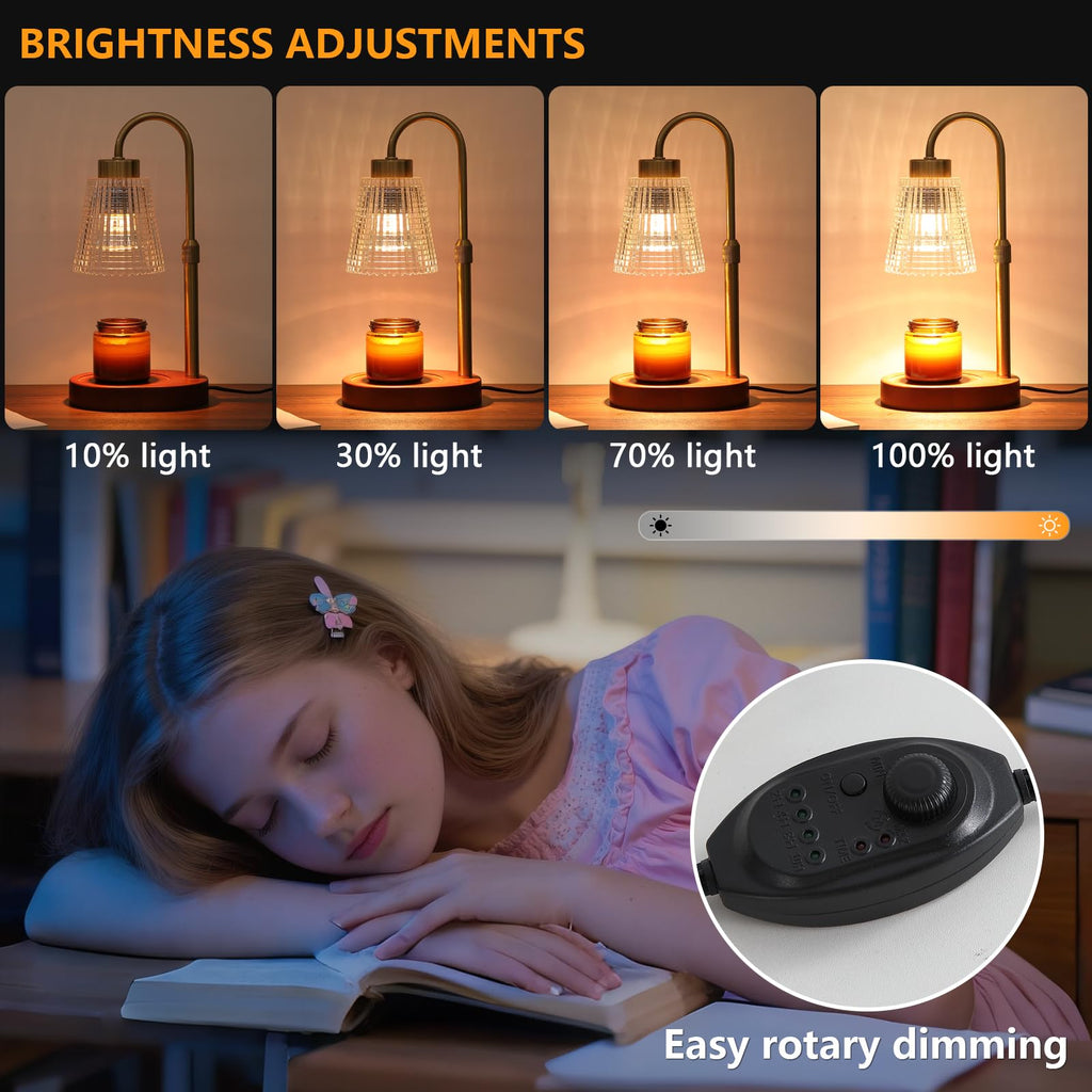 MEIXISUE Candle Warmer Lamp with Timer and Dimmer,Electric Amber Light Gifts for Women Melt Wax Warmer Lamp with 2 Bulbs for Candle Jars House Warming New Home Decor