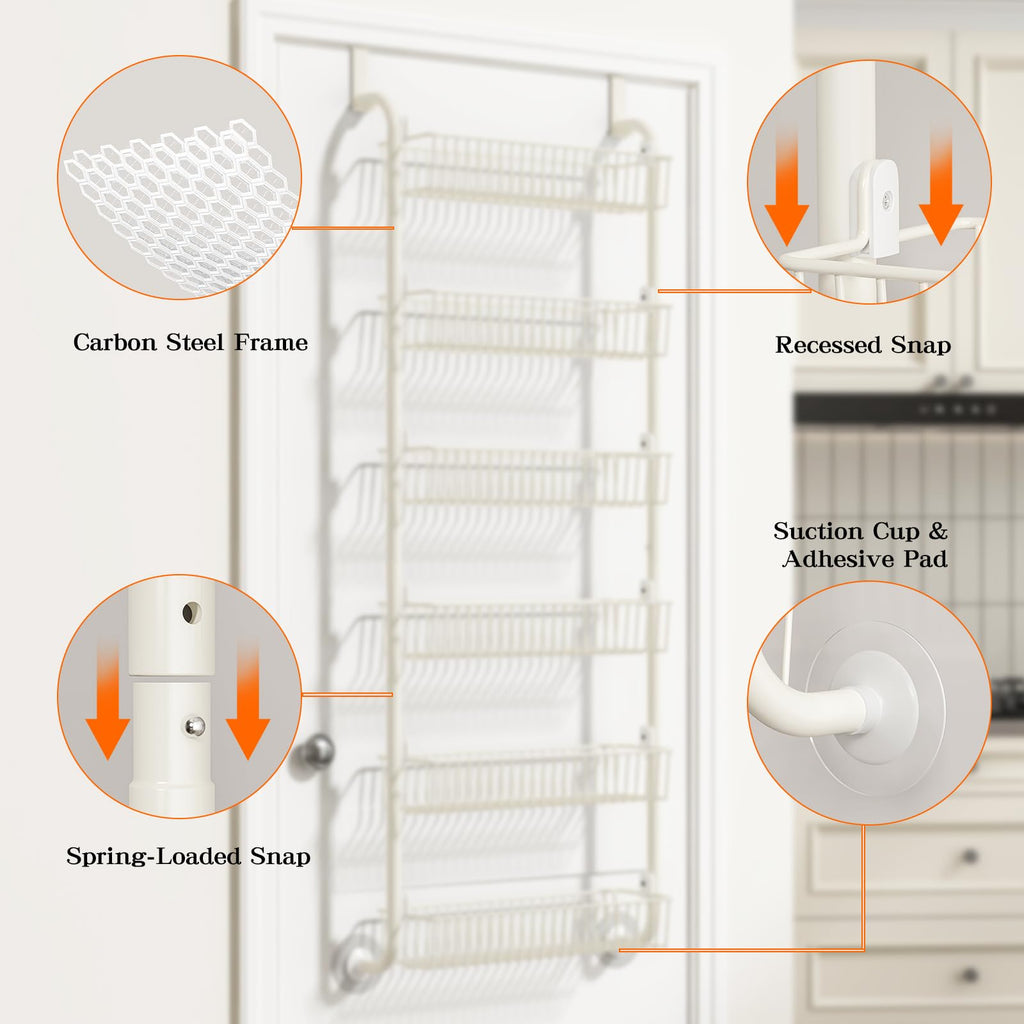 MIAOLI Over the Door Pantry Organizers and Storage, 8-Tier Spice Rack, Home & Kitchen Storage Shelves for Cabinet, Large Capacity Hanging Seasoning Organizer, Laundry Room Organization, White