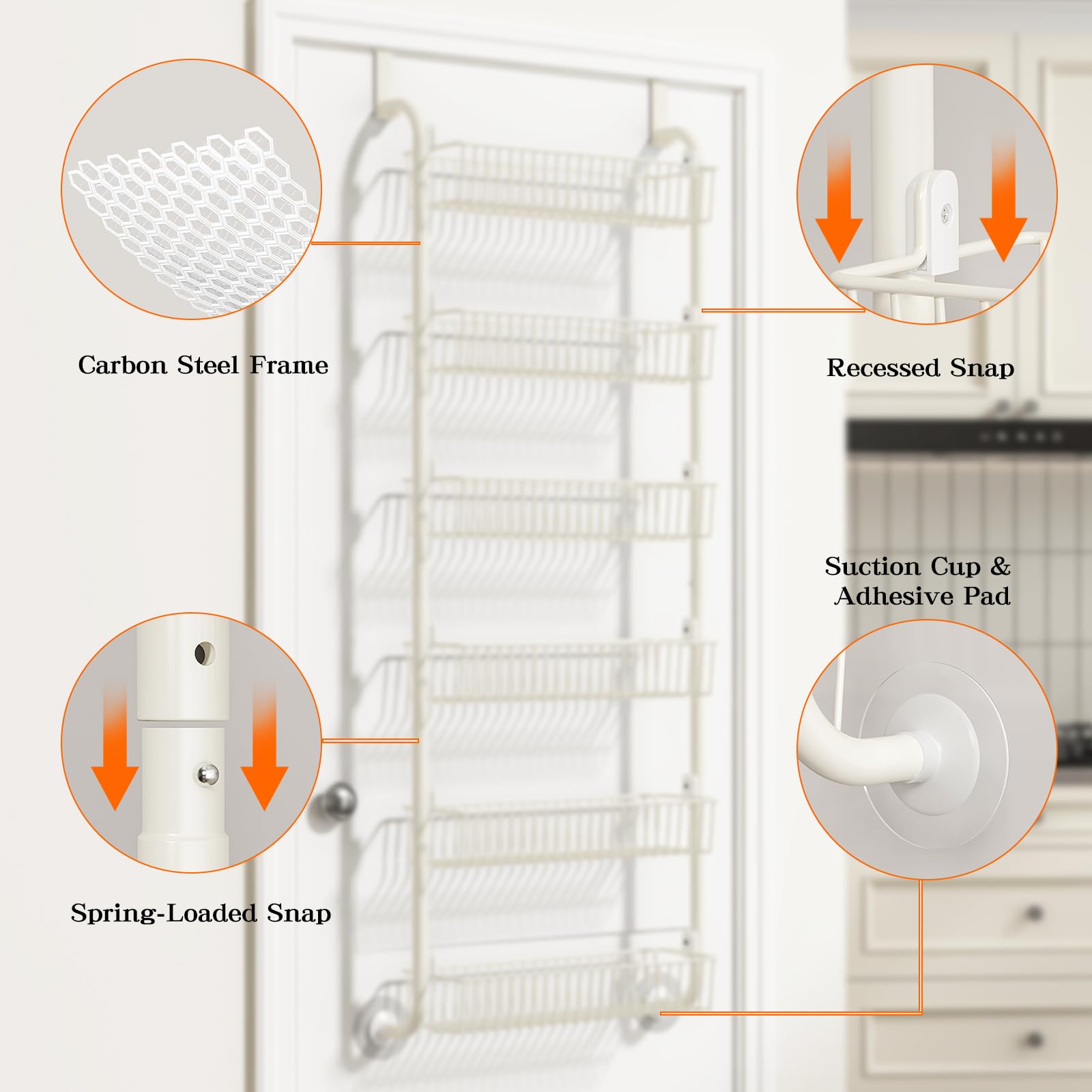 MIAOLI Over the Door Pantry Organizers and Storage, 8-Tier Spice Rack, Home & Kitchen Storage Shelves for Cabinet, Large Capacity Hanging Seasoning Organizer, Laundry Room Organization, White