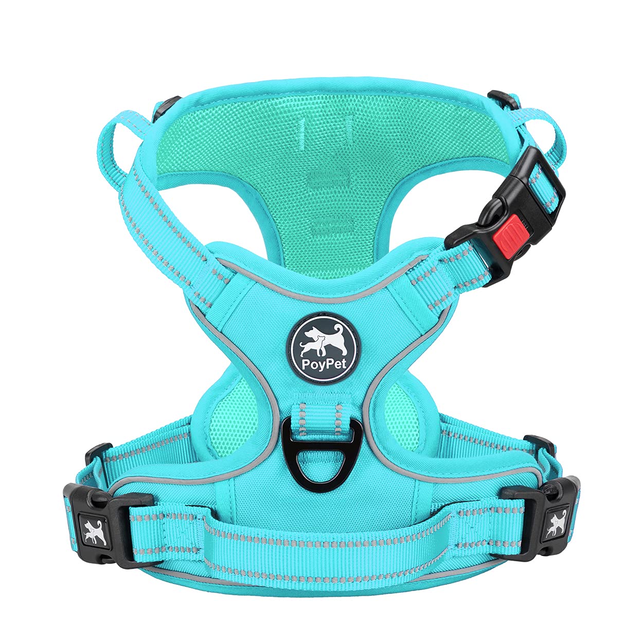 PoyPet No Pull Dog Harness, No Choke Front Lead Dog Reflective Harness, Adjustable Soft Padded Pet Vest with Easy Control Handle for Small to Large Dogs(Black,XS)