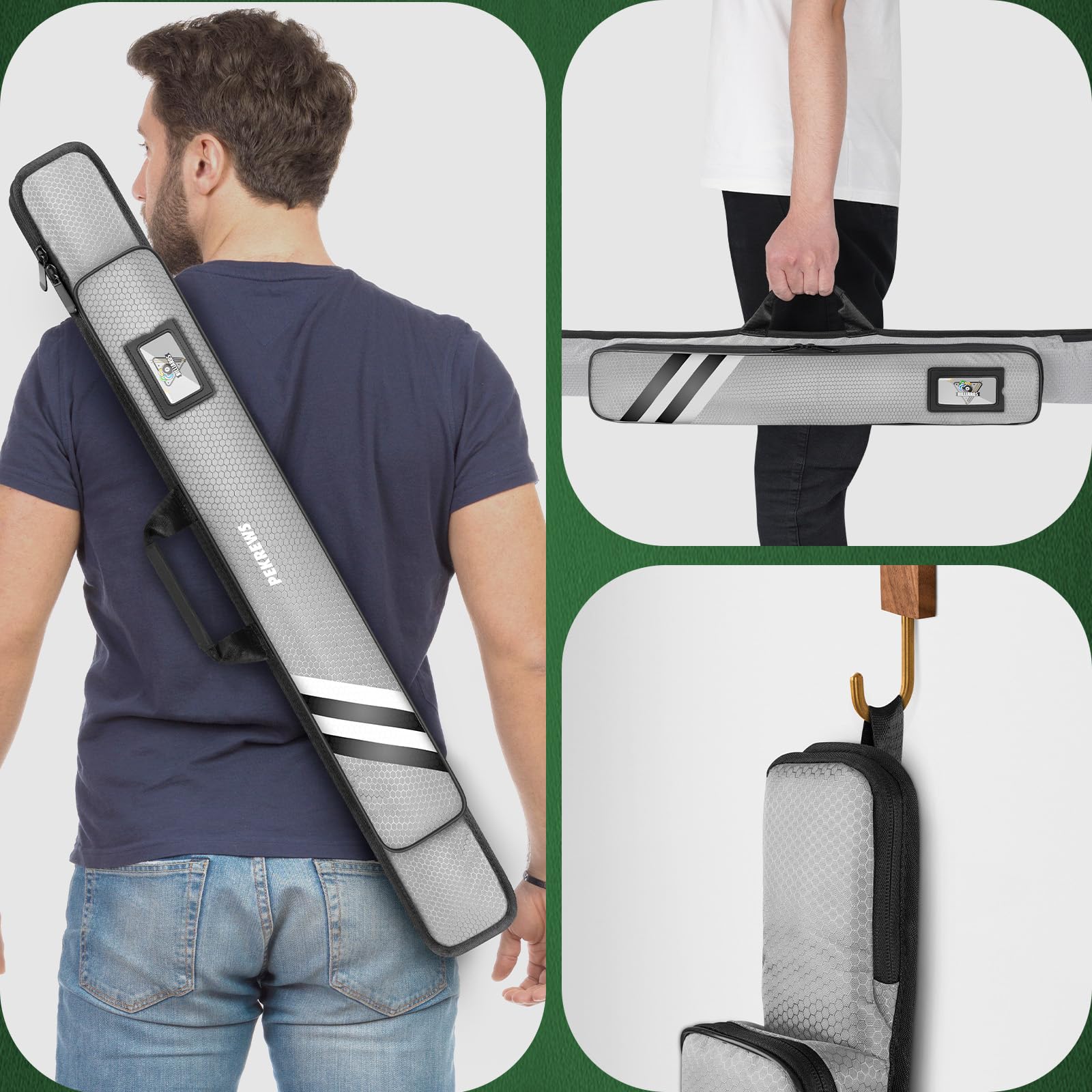 PEKREWS Pool Cue Case, Soft Pool Stick Case 1x1 Holds 1 Butt and 1 Shaft with Queue Zipper Pocket, Sturdy Polyester Billiard Cue Bag with Shoulder Strap Handle, Billiard Stick Bag for Men and Women