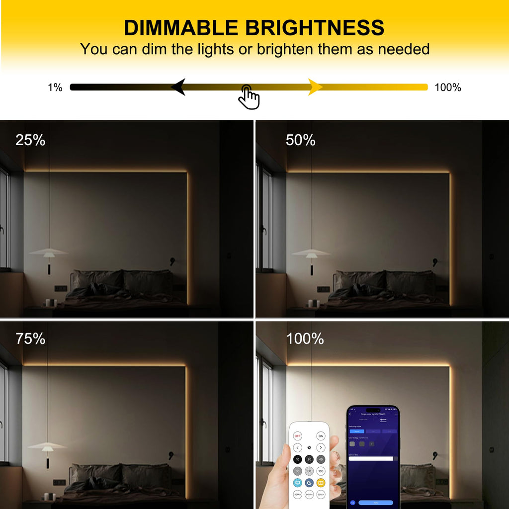 Pandery COB LED Strip,LED Strip Lights 3M/9.84ft,Touch Dimmable LED Strips,CRI90+,2700K Warm White cob led,960LEDs,24V LED Tape Lights,Indoor for Bedroom, Kitchen, TV, Mirror,Cabinet