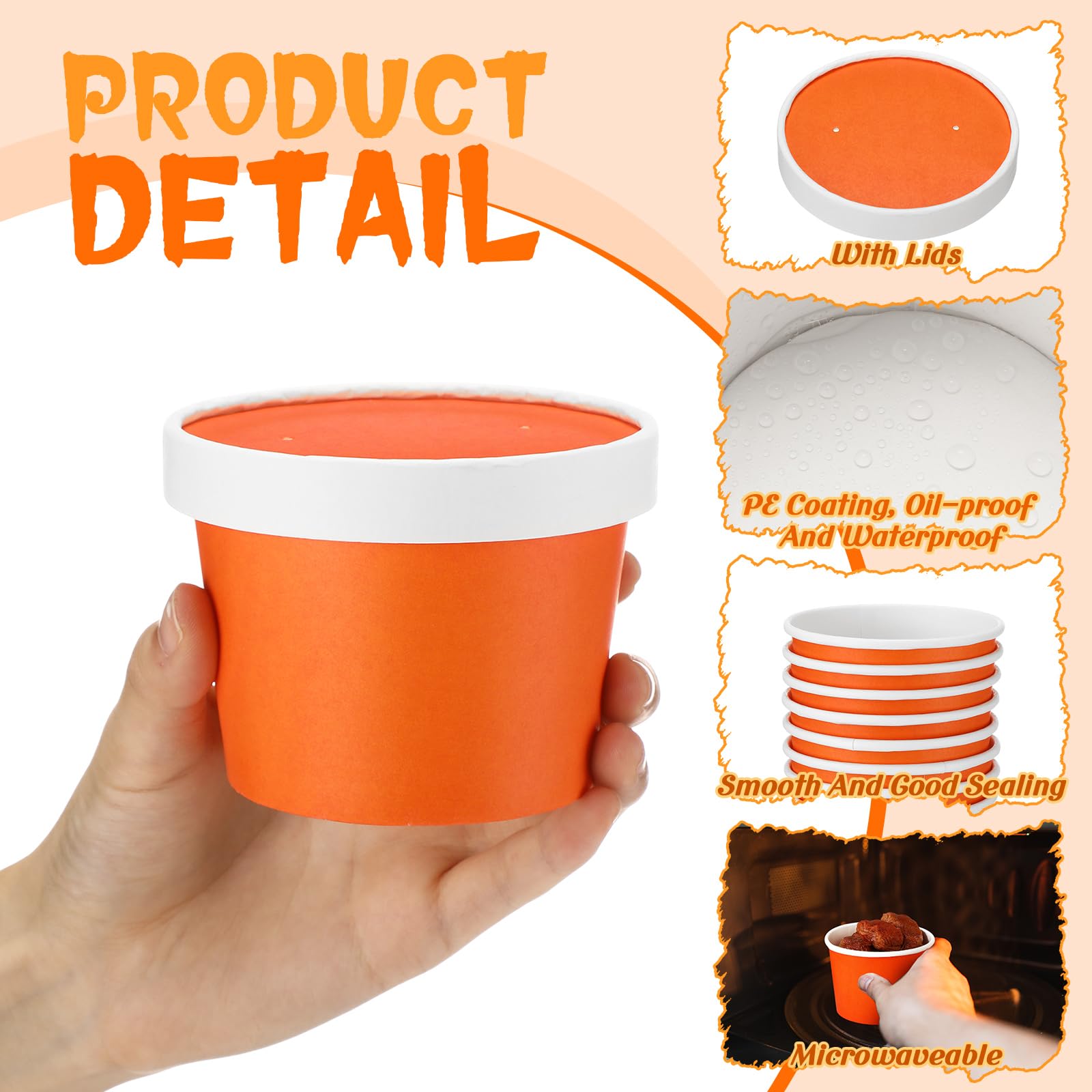 Fulmoon 100 Pack Paper Soup Containers with Lids Disposable Paper Food Containers with Vented Lid Kraft Ice Cream Cake Dessert Cups Soup Bowl for Party Hot Food Fruit Microwave(4 oz,Brown)