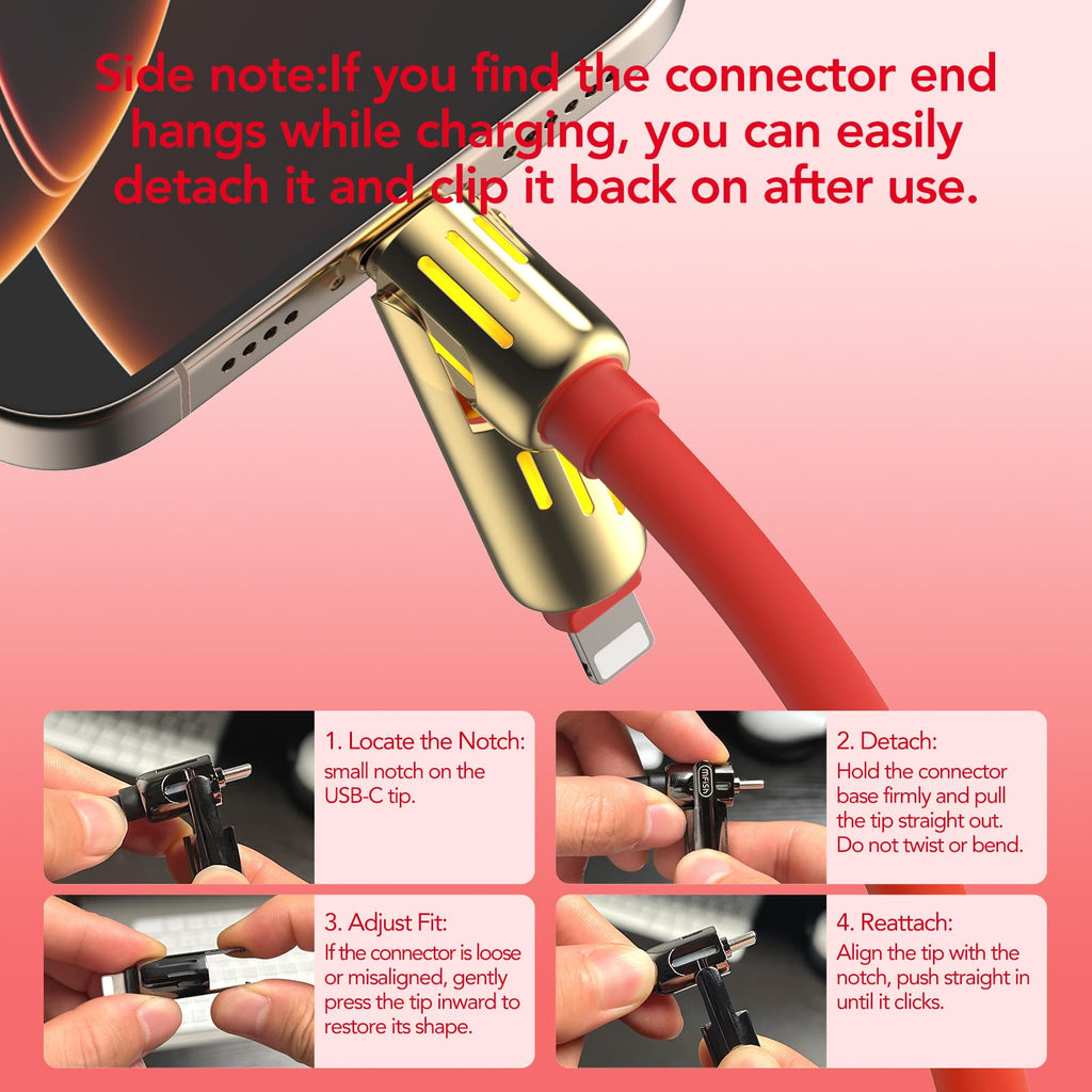 MFish 4-in-1 USB Charging Cable with Carrying Case, 240W Fast Charger Cord, USB-A & Dual USB-C to USB-C/Lightning, for iPhone 17/16/15/14, iPad, MacBook & More(Black, 3.3FT)