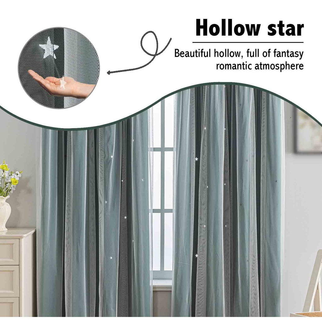 Anytime Star Cut-Out Blackout Curtains for Bedroom 2 Panels,2-Layers Mix Design of Fabric & Tulle,Pretty Pure Color Window Curtain for Kids Room(W35 x L45,LPink)