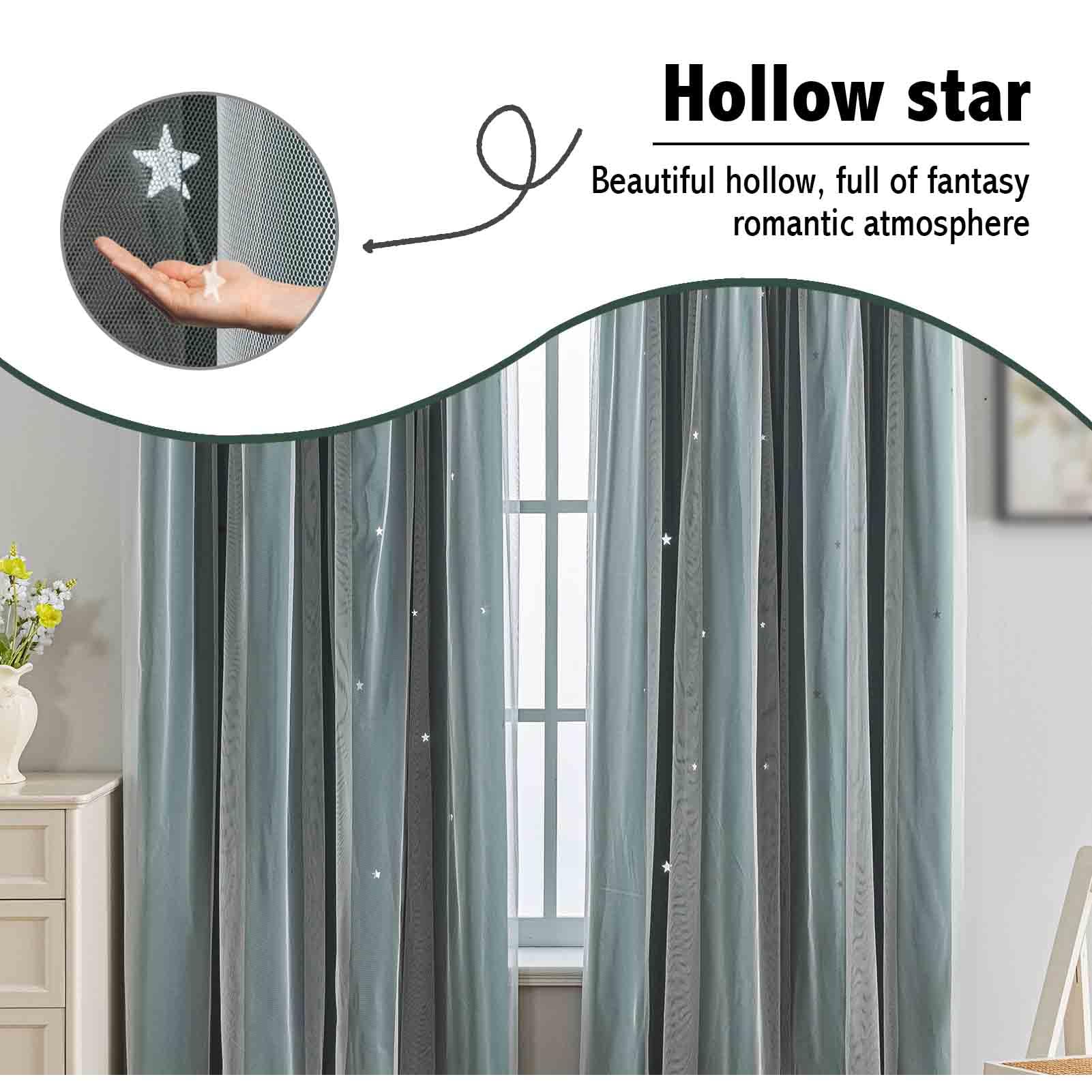 Anytime Star Cut-Out Blackout Curtains for Bedroom 2 Panels,2-Layers Mix Design of Fabric & Tulle,Pretty Pure Color Window Curtain for Kids Room(W35 x L45,LPink)
