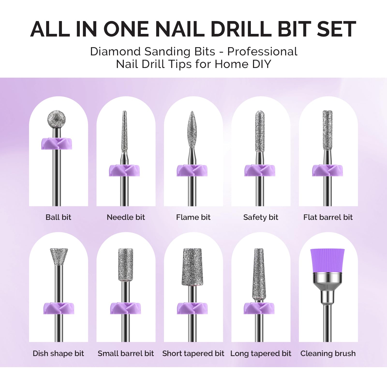 MelodySusie 10pcs Nail Drill Bits Set, 3/32 Inch Diamond Cuticle Bits for Nail Drill E-File, Manicure Pedicure Remover Tools for Acrylic Gel Nails, Salon Home Use Nail Care Supplies, Rainbow