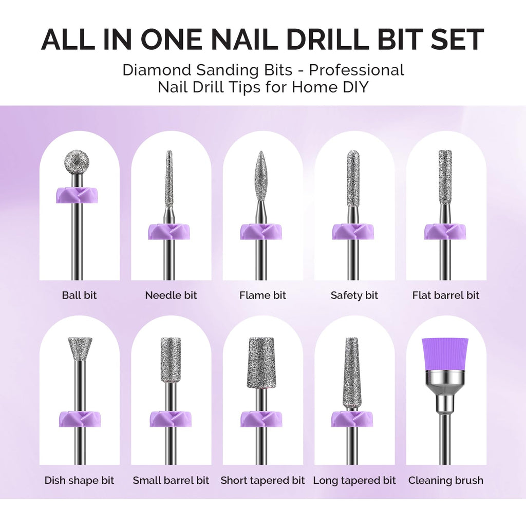 MelodySusie 10pcs Nail Drill Bits Set, 3/32 Inch Diamond Cuticle Bits for Nail Drill E-File, Manicure Pedicure Remover Tools for Acrylic Gel Nails, Salon Home Use Nail Care Supplies, Rainbow