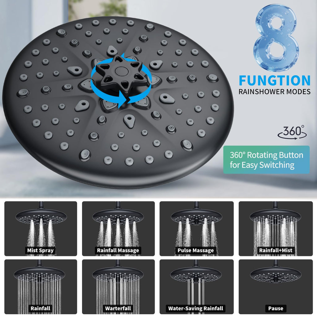 EMBATHER Shower Faucets Sets Complete, with 3 Setting High Pressure Shower Head Combo, Bathroom Wall Mounted Rainfall Shower System Fixtures with 8-Mode Handheld Spray, Brushed Nickel