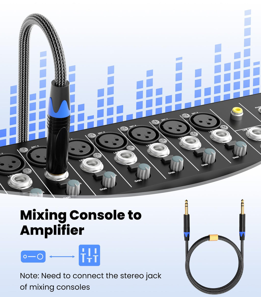 Tisino 1/4 inch TRS Cable, Quarter inch 1/4 TRS Balanced Stereo Audio Cable Male to Male Pro Interconnect Cable Guitar Cable, Nylon Braid - 3 FT