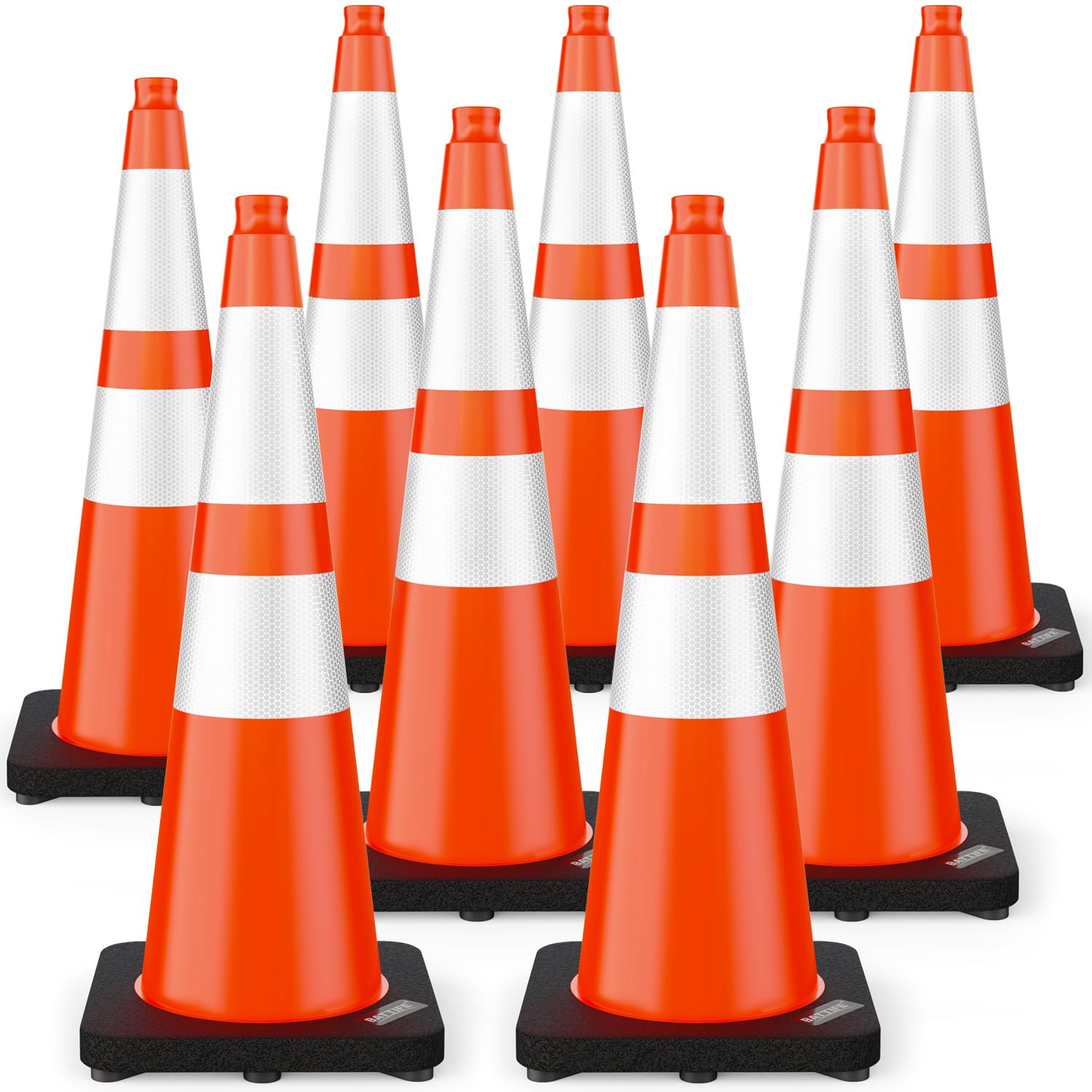 (4 Pack) BATTIFE Traffic Cones 18 Inch with Black Weighted Base, PVC Green Cone for Traffic Control,Construction Events, Driveway Road Parking Lot