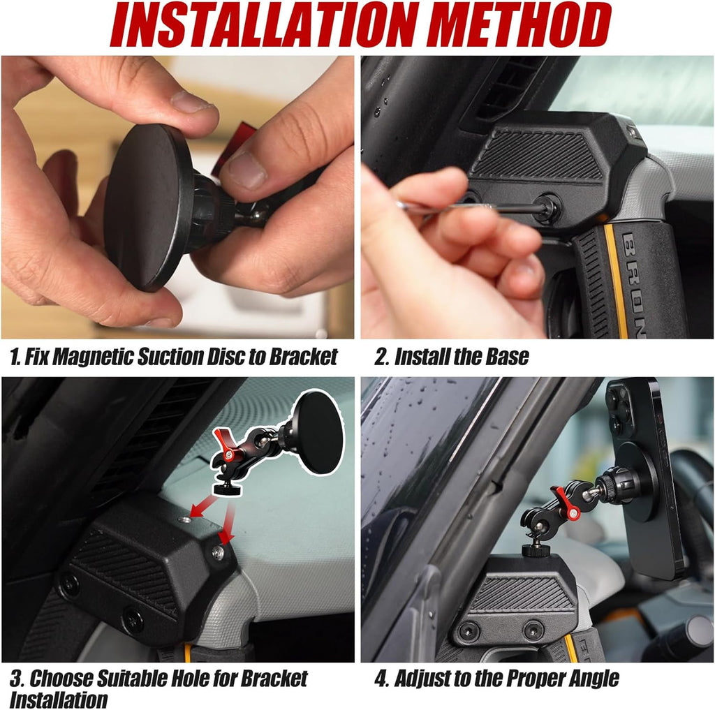 Mabett Magnetic Phone Holder for Ford Bronco 2026 2021-2025, Adjustable Angles 360°Phone Mount for Bronco Accessories