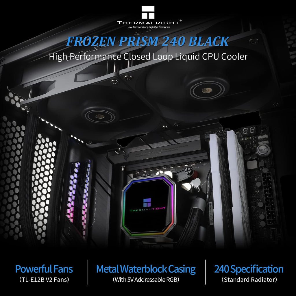 Thermalright Frozen Prism 240 Black CPU Liquid Cooler,Efficient PWM Controlled Pump 3300RPM,TL-E12 Series PWM Fan×2,Water Cooling Computer Parts,for AMD AM4/AM5,Intel LGA1150/1151/1200/1700/1851