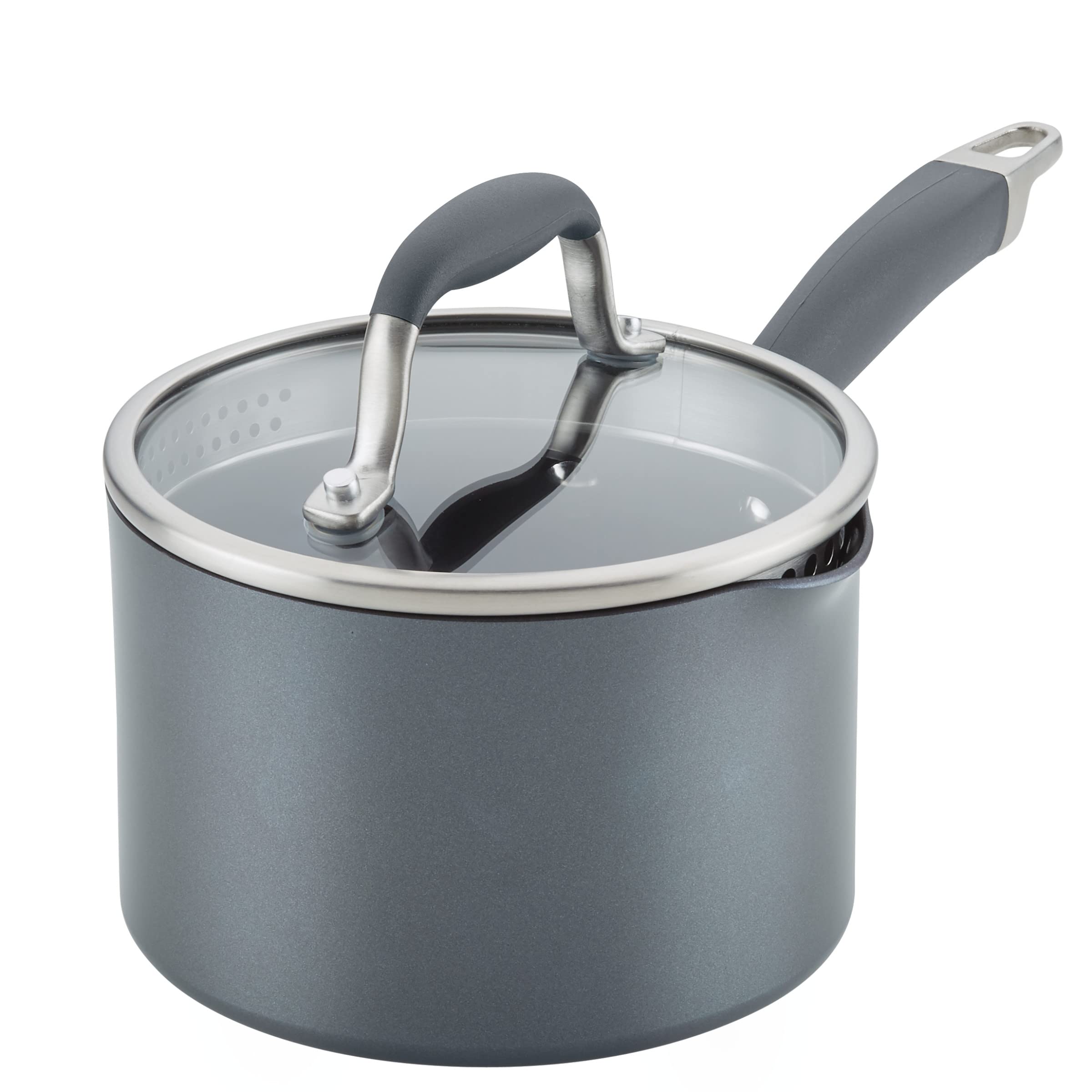 Anolon Advanced Home Hard Anodized Nonstick Sauce Pan/Saucepan with Straining and Lid, 2 Quart (2 Qt Straining Saucepan, Indigo)