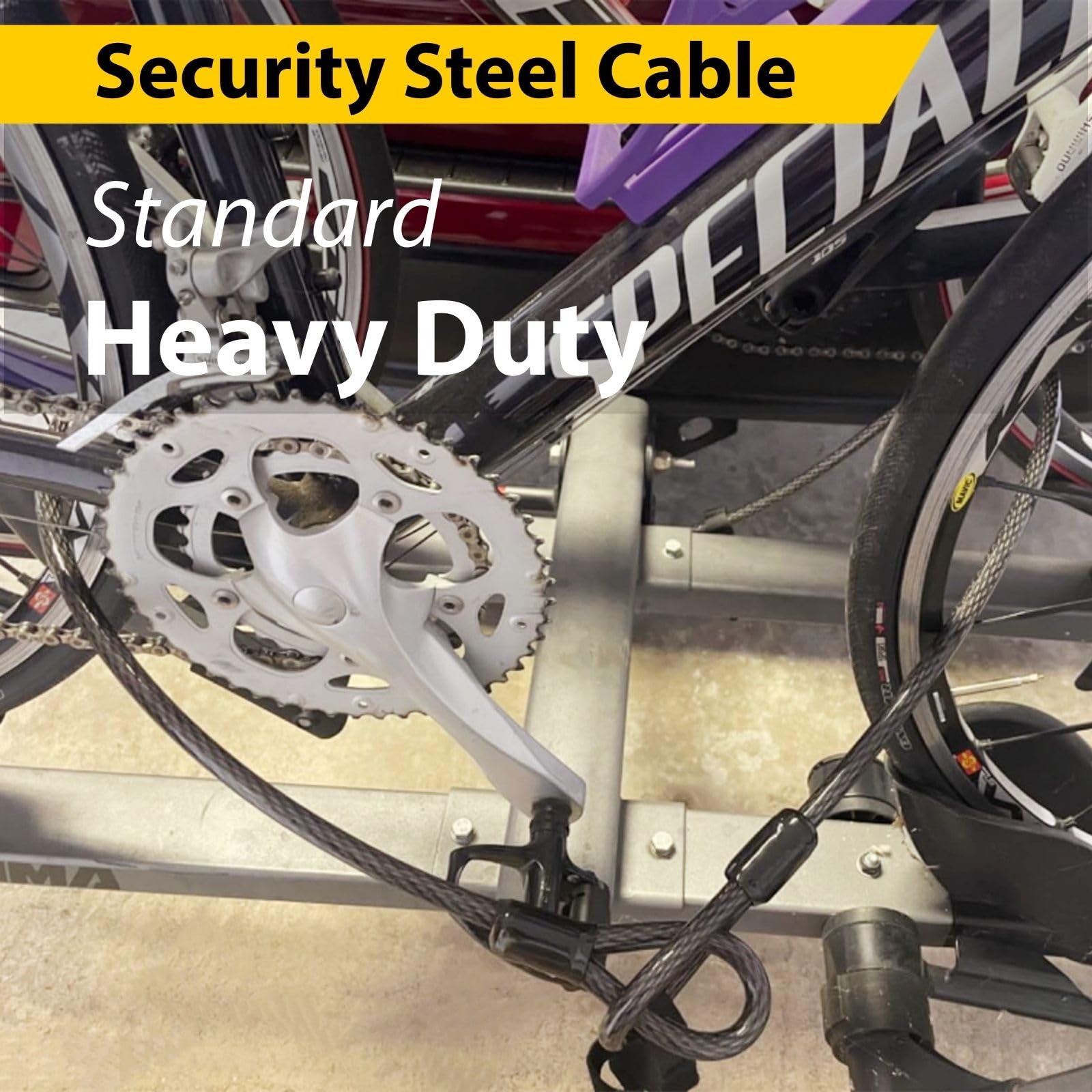 DELSWIN Security Steel Cable with Loops - 12mm (1/2 inch) Thick 4FT Heavy Duty Bike Lock Cable Vinyl Coated Braided Cables for U-Lock and Padlock