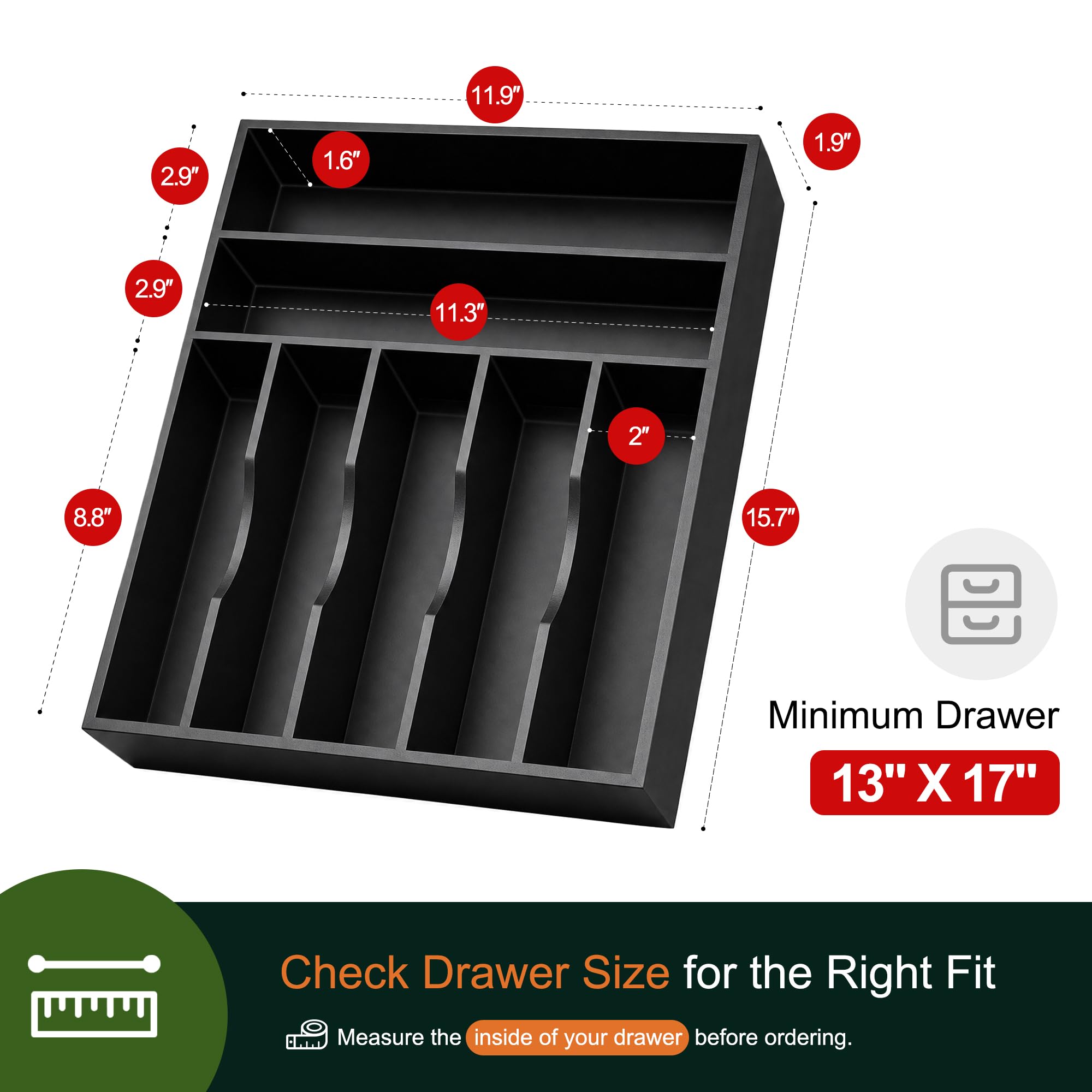 Expandable Acacia Kitchen Drawer Organizer for Cutlery and Utensils, Adjustable Acacia Wood Cutlery Tray in Drawer for Flatware and Silverware in Kitchen