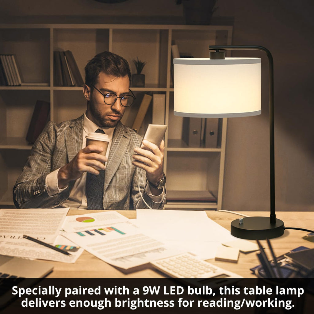 Table Lamps Set of 2, Fully Dimmable Bedside Lamp with USB C+A Charging Ports, Modern Nightstand Lamps with Linen Fabric Shades, Tall Desk Lamp for Bedroom, Living Room, Office, LED Bulb Included