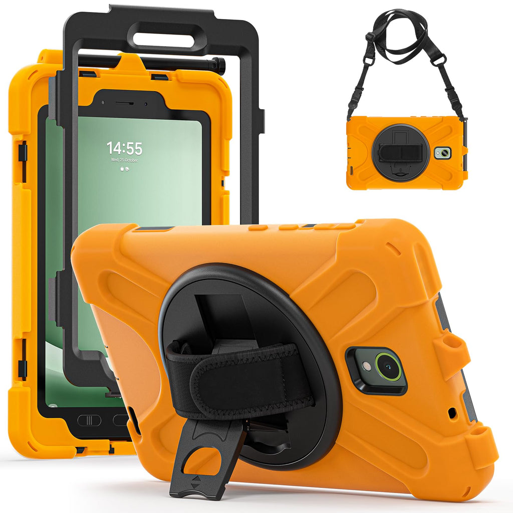 Samsung Galaxy Tab Active5/Active 3 8.0 Case, with 360 Stand, Handle Hand Strap & Shoulder Strap for Galaxy Tab Active5 8" 2024 X300/X307, Active3 8" 2020 T570/T575/T577 (Black)
