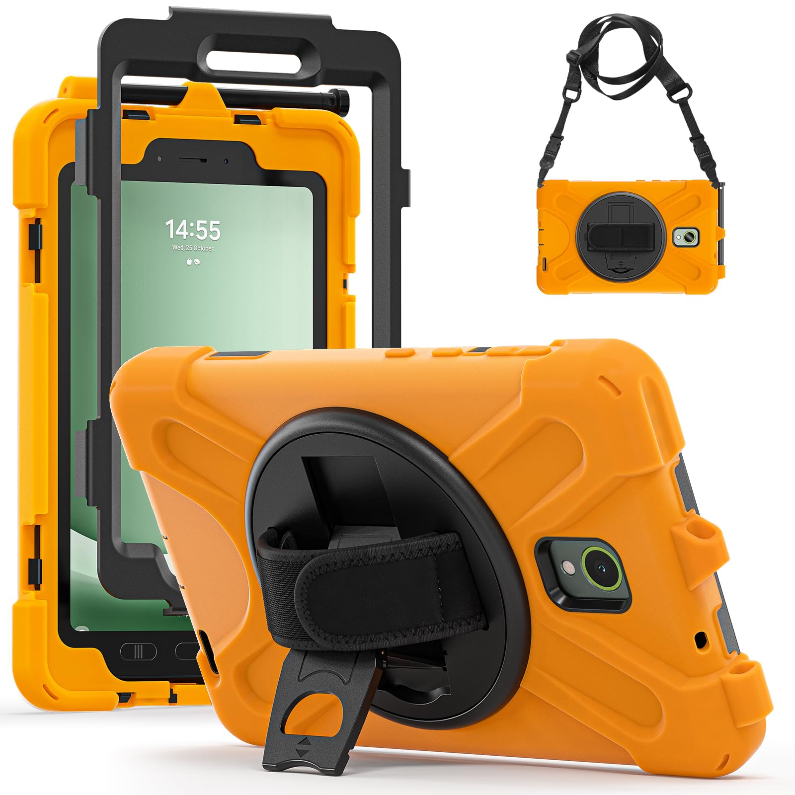 Samsung Galaxy Tab Active5/Active 3 8.0 Case, with 360 Stand, Handle Hand Strap & Shoulder Strap for Galaxy Tab Active5 8" 2024 X300/X307, Active3 8" 2020 T570/T575/T577 (Black)