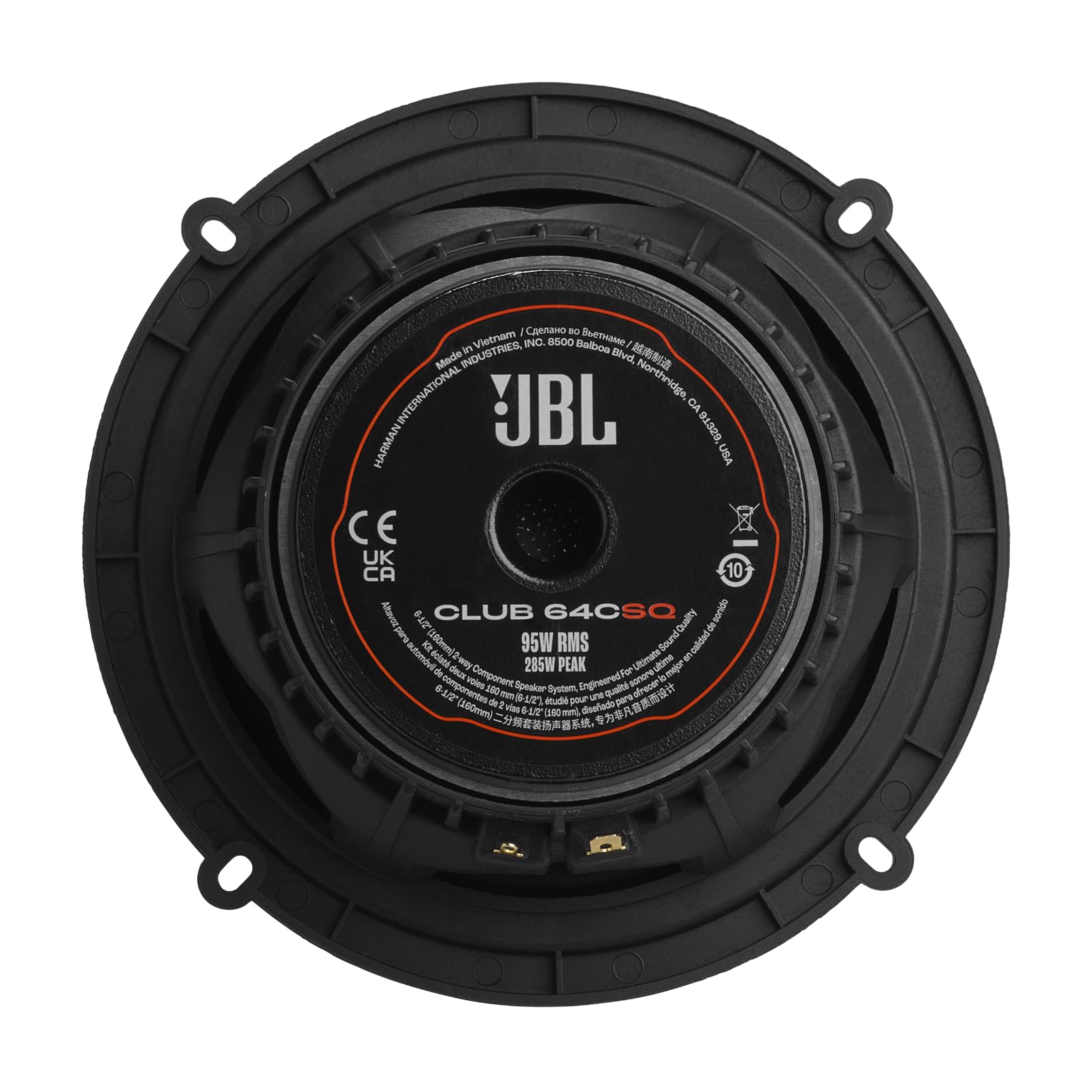 JBL Club 34F - 3-1/2" (87mm) Two-Way Car Speaker, 75 Watts Peak, 25 Watts RMS, Sensitivity (@ 2.83V): 89dB, Frequency Response: 90Hz – 20kHz, Nominal Impedance: 3.0 ohms
