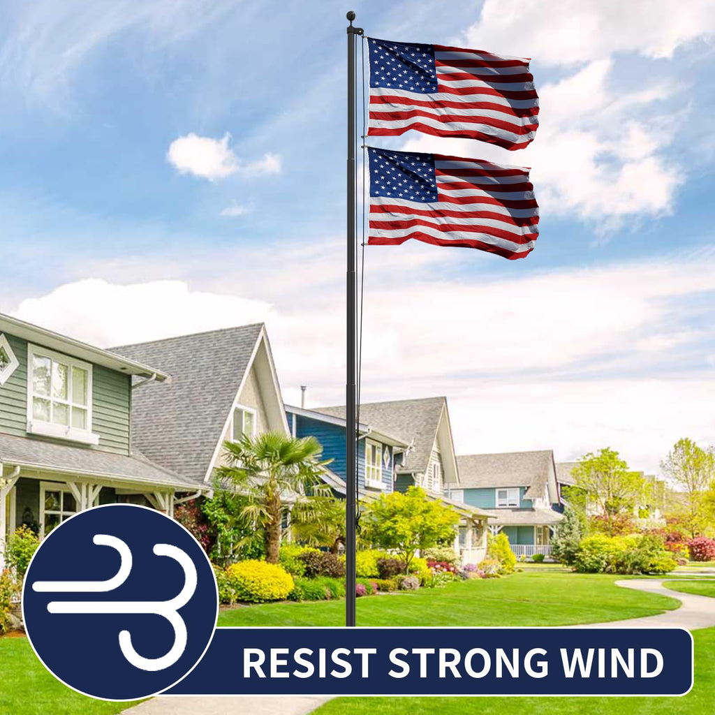 20FT Heavy Duty Flag Pole, 12-Gauge Aluminum, 100MPH Wind Tested | Extra Thick Residential & Commercial Flagpole Kit for Outside House – Includes USA Flag & All Hardware to Fly Two Flags
